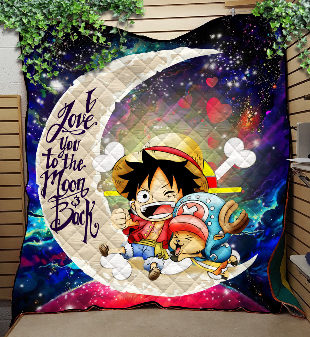 Chibi Luffy And Chopper One Piece Anime Love You To The Moon Galaxy Quilt Blanket Nearkii