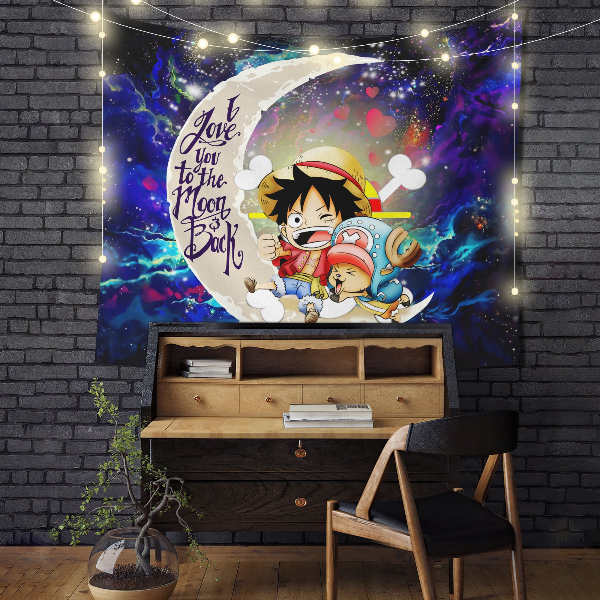 Chibi Luffy And Chopper One Piece Anime Love You To The Moon Galaxy Tapestry Room Decor Nearkii