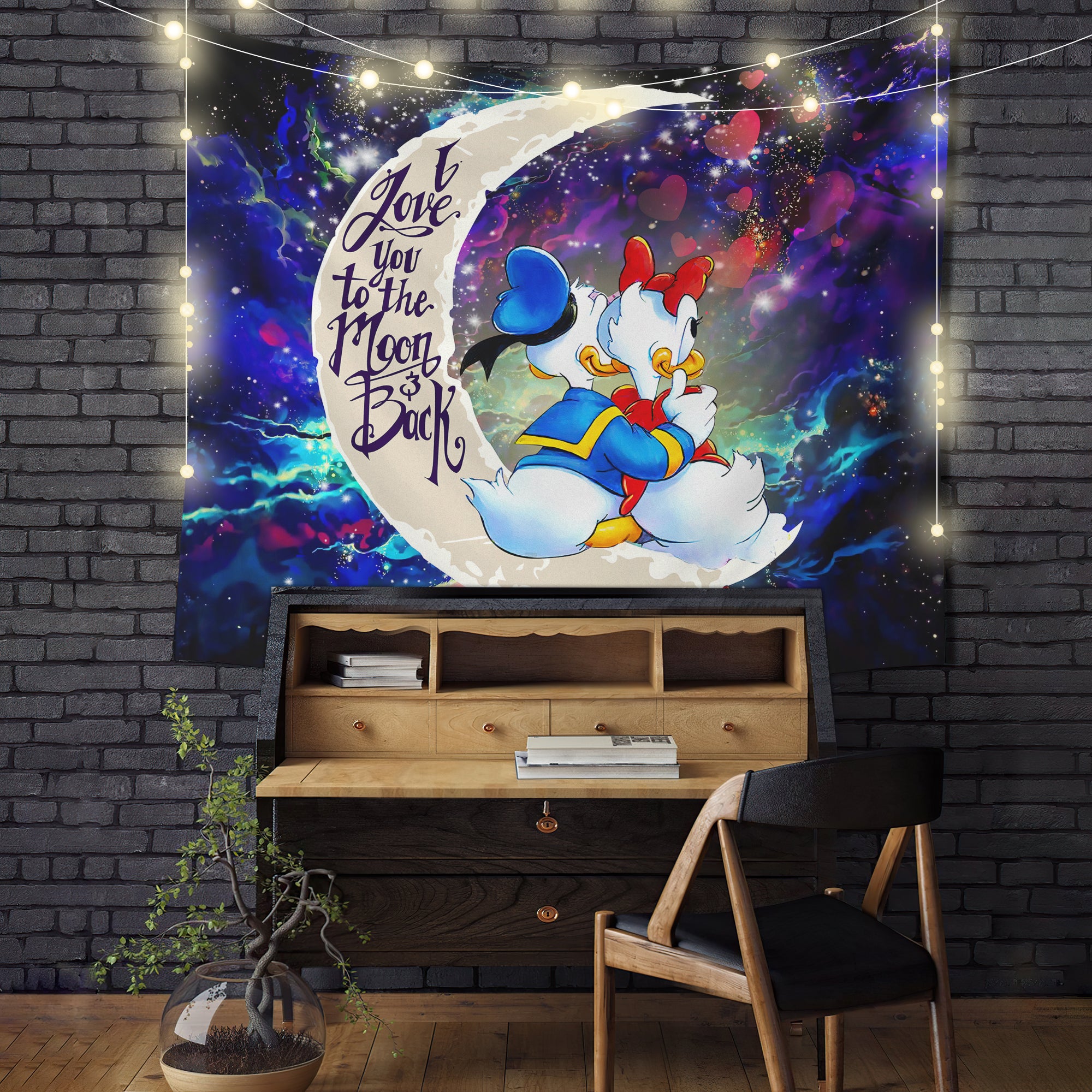 Couple Cute Duck Couple Love You To The Moon Galaxy Tapestry Room Decor Nearkii