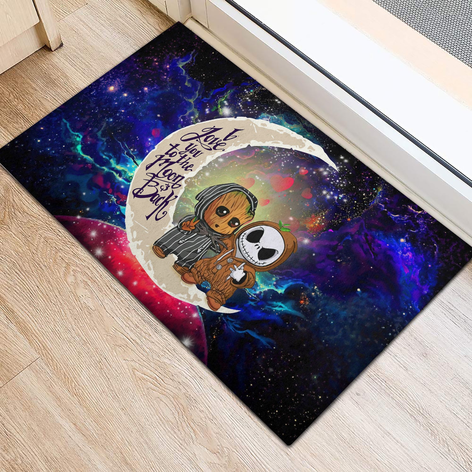 Cute Baby Groot And Jack Nightmare Before Christmas Love You To The Moon Galaxy Doormat Home Decor Nearkii