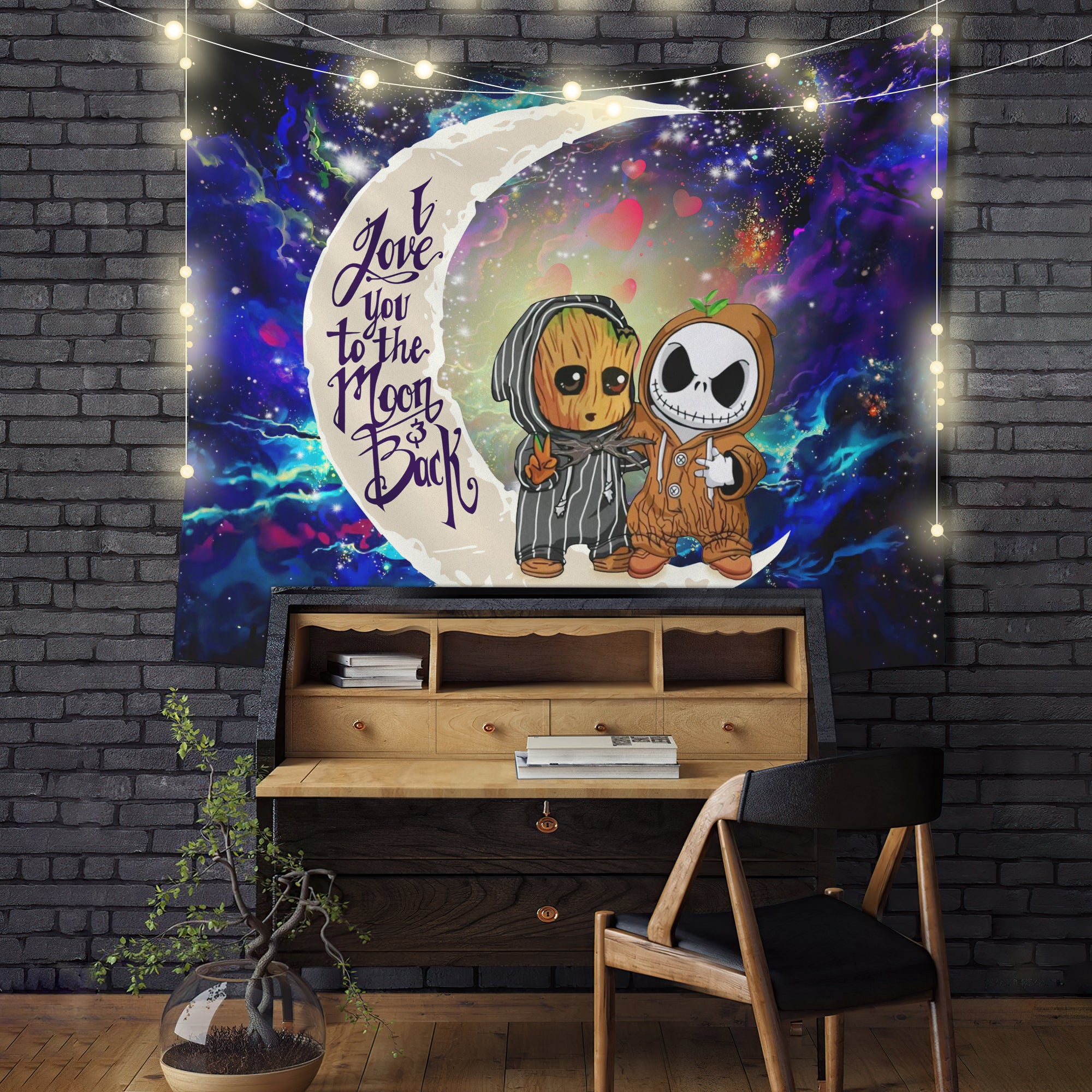 Cute Baby Groot And Jack Nightmare Before Christmas Love You To The Moon Galaxy Tapestry Room Decor Nearkii