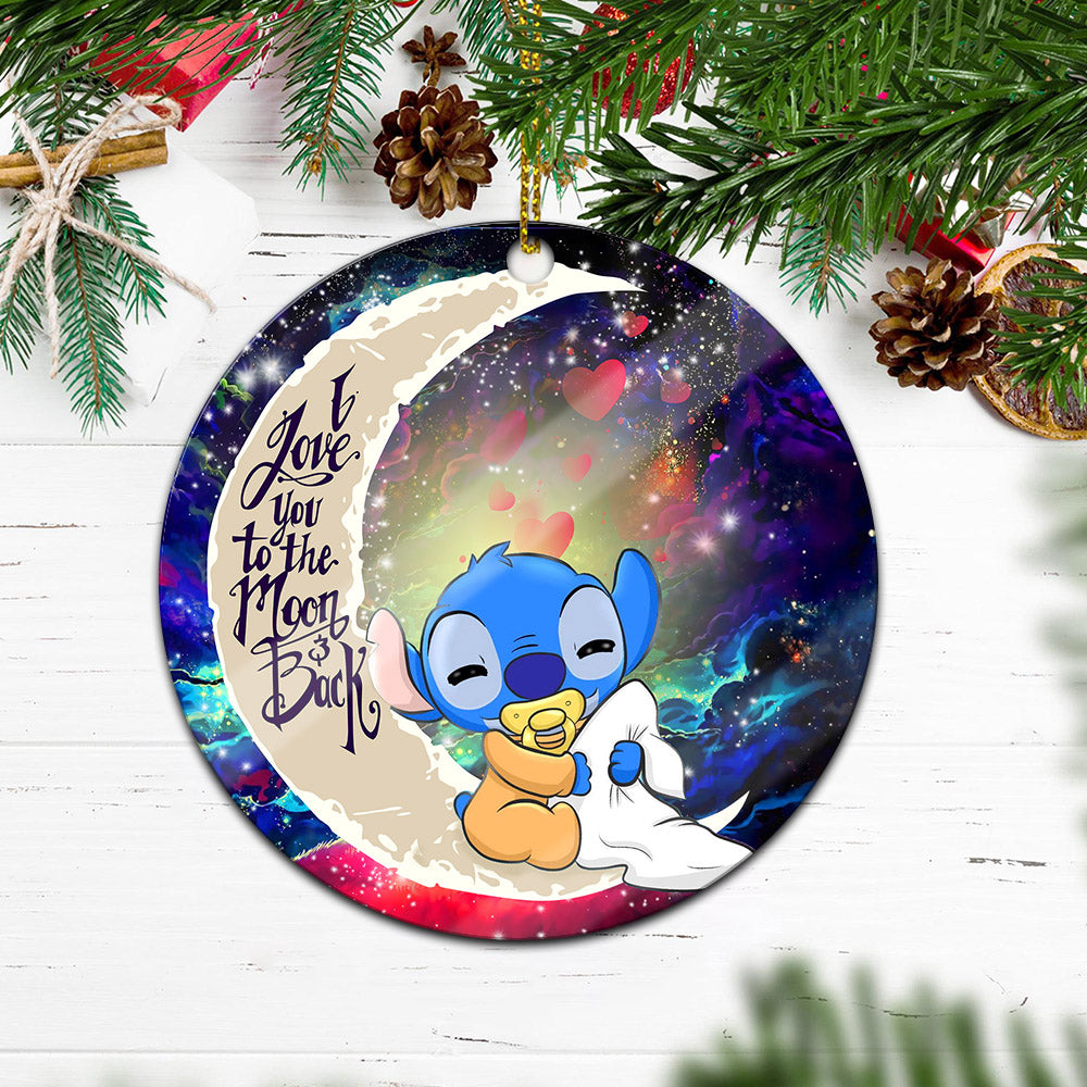 Cute Baby Stitch Sleep Love You To The Moon Galaxy Mica Circle Ornament Perfect Gift For Holiday Nearkii