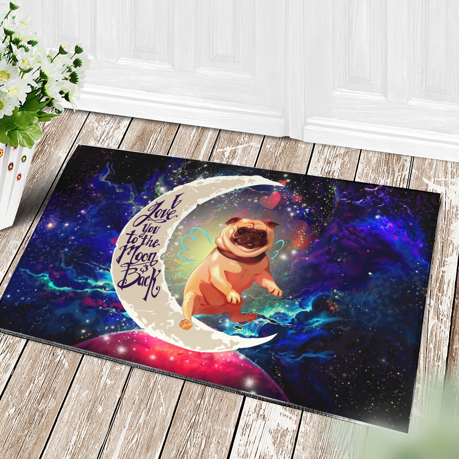 Cute Bull Dog Love You To The Moon Galaxy Doormat Home Decor Nearkii