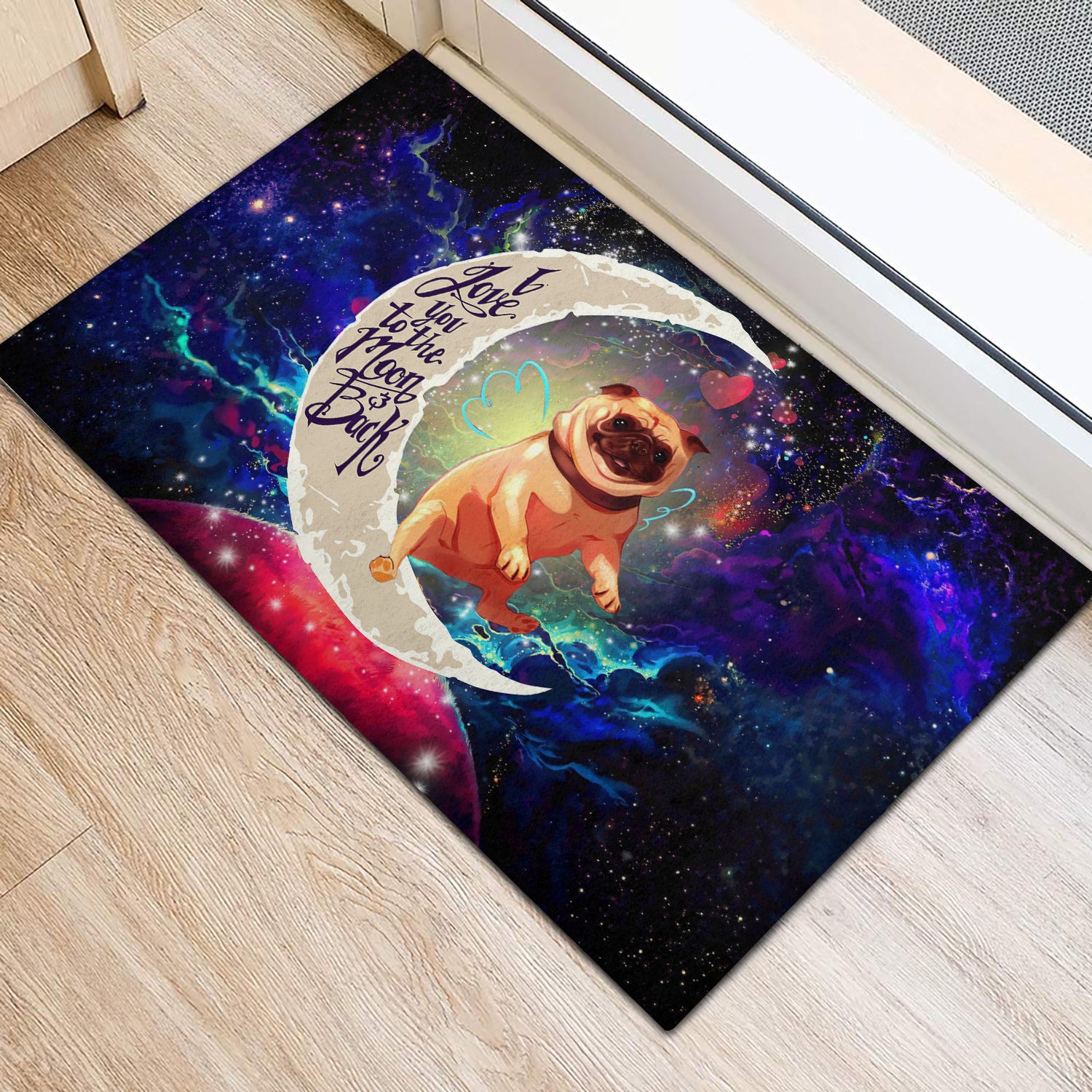 Cute Bull Dog Love You To The Moon Galaxy Doormat Home Decor Nearkii
