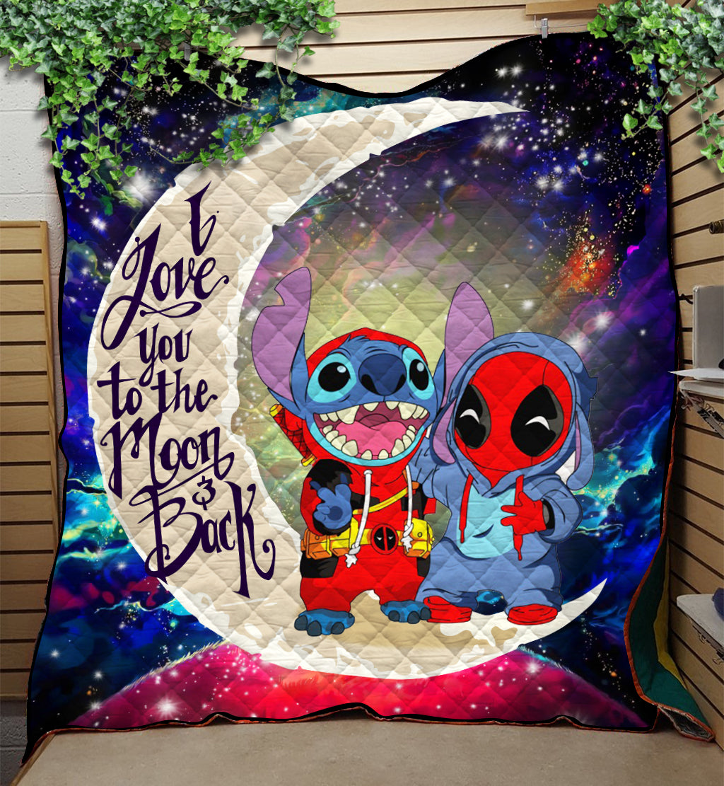 Cute Deadpool And Stitch Love You To The Moon Galaxy Quilt Blanket Nearkii