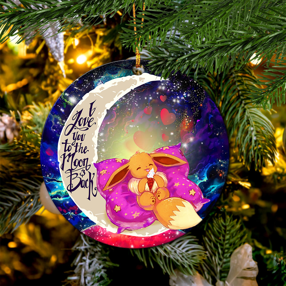 Cute Eevee Pokemon Sleep Night Love You To The Moon Galaxy Mica Circle Ornament Perfect Gift For Holiday Nearkii