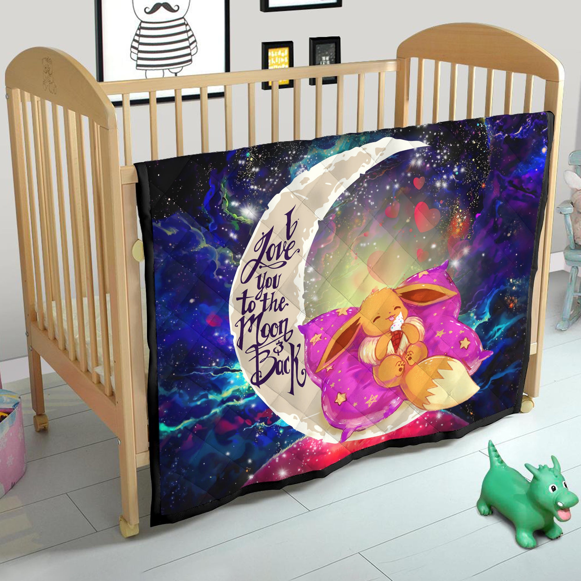 Cute Eevee Pokemon Sleep Night Love You To The Moon Galaxy Quilt Blanket Nearkii