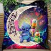 Cute Stitch Frog Icecream Love You To The Moon Galaxy Quilt Blanket Nearkii