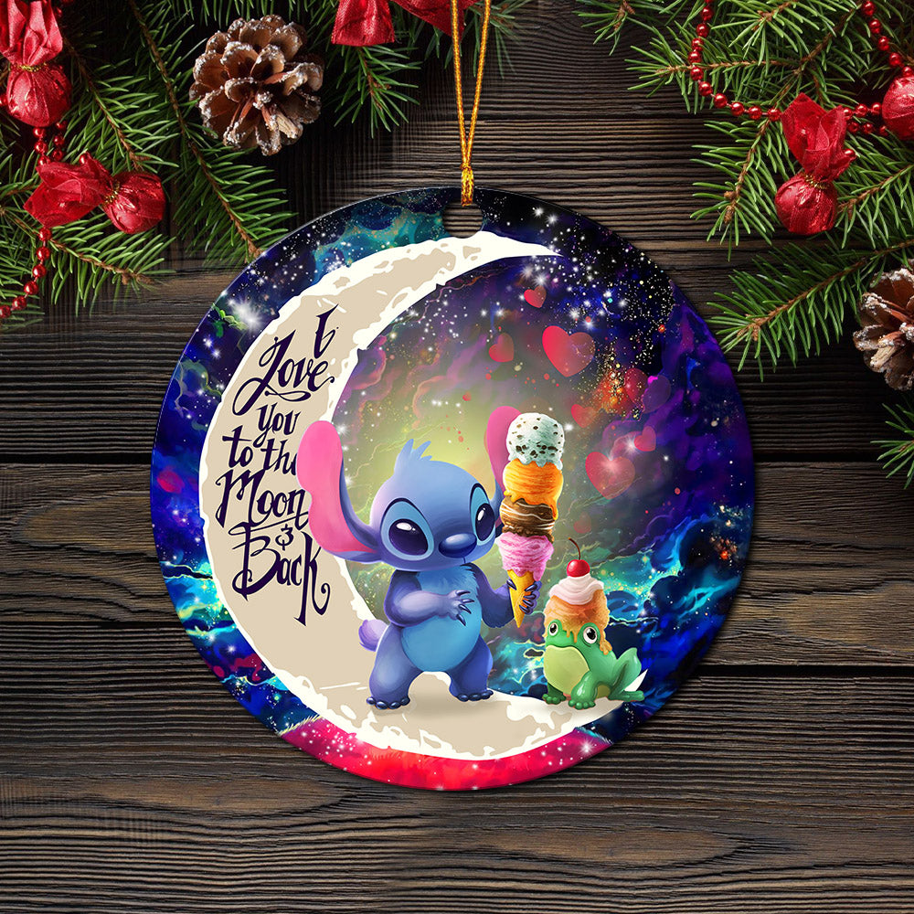 Cute Stitch Frog Icecream Love You To The Moon Galaxy Mica Circle Ornament Perfect Gift For Holiday Nearkii