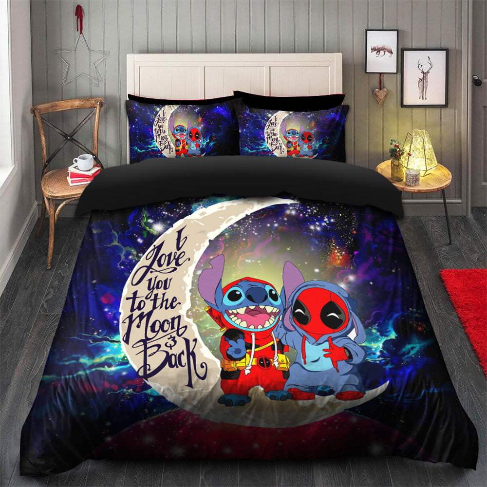 Deadpool Baby Stitch Love You To The Moon Galaxy Bedding Set Duvet Cover And 2 Pillowcases Nearkii