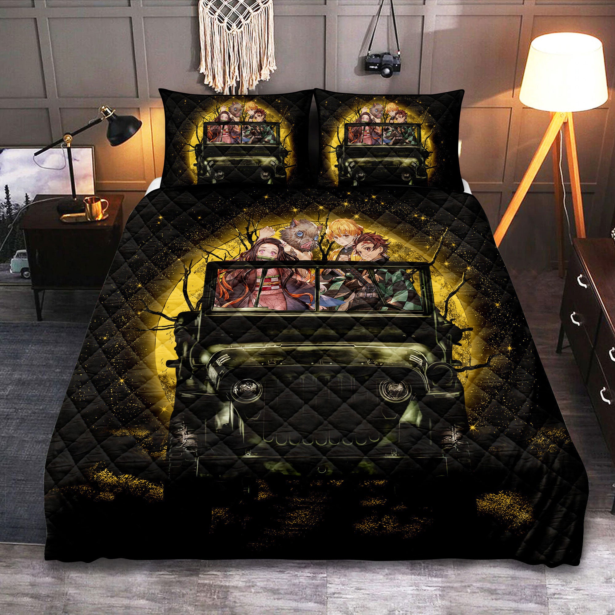 Demon Slayer Funny Anime Moonlight Halloween Quilt Bed Sets Nearkii
