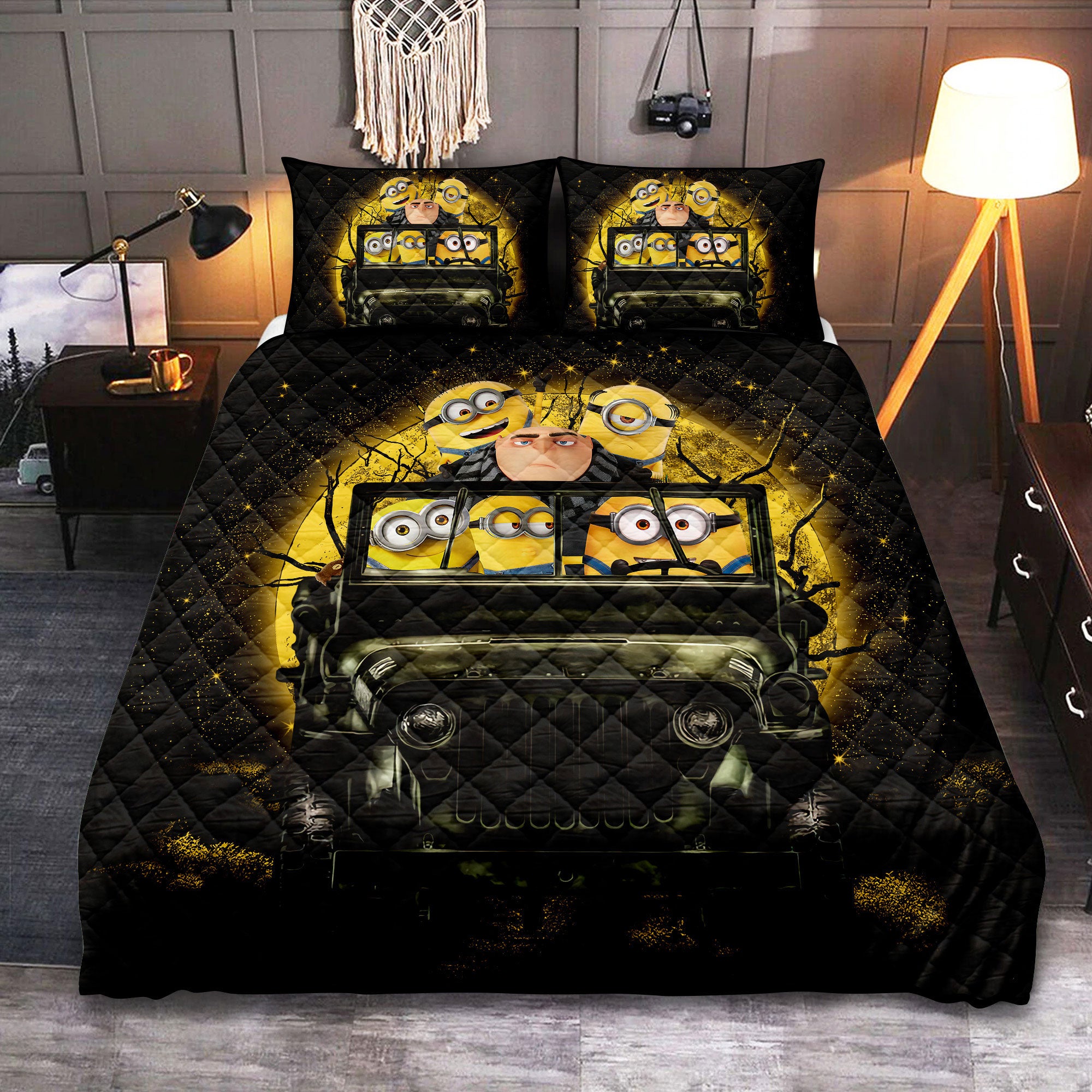Despicable Me Gru And Minions Ride Jeep Funny Anime Moonlight Halloween Quilt Bed Sets Nearkii