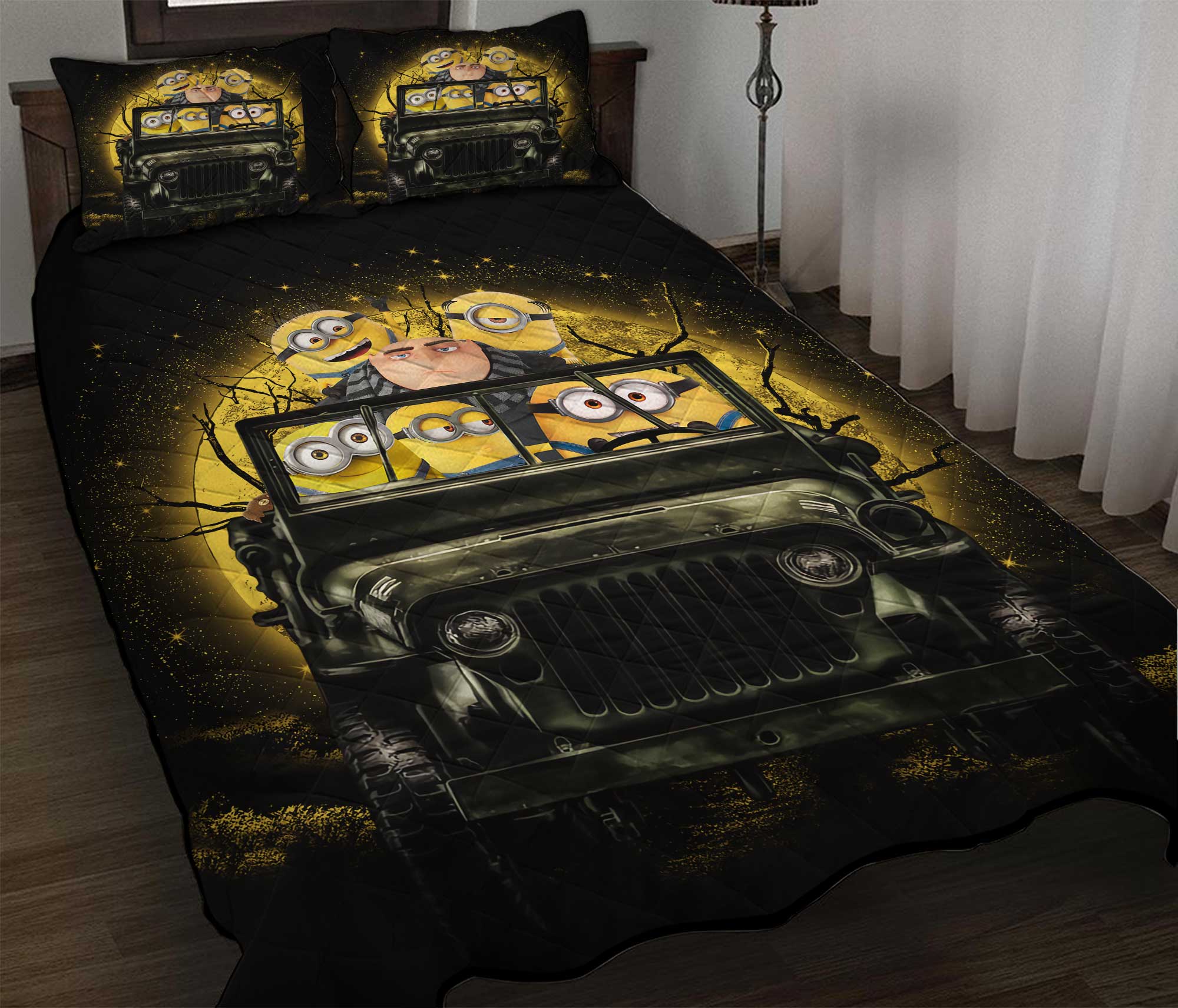 Despicable Me Gru And Minions Ride Jeep Funny Anime Moonlight Halloween Quilt Bed Sets Nearkii
