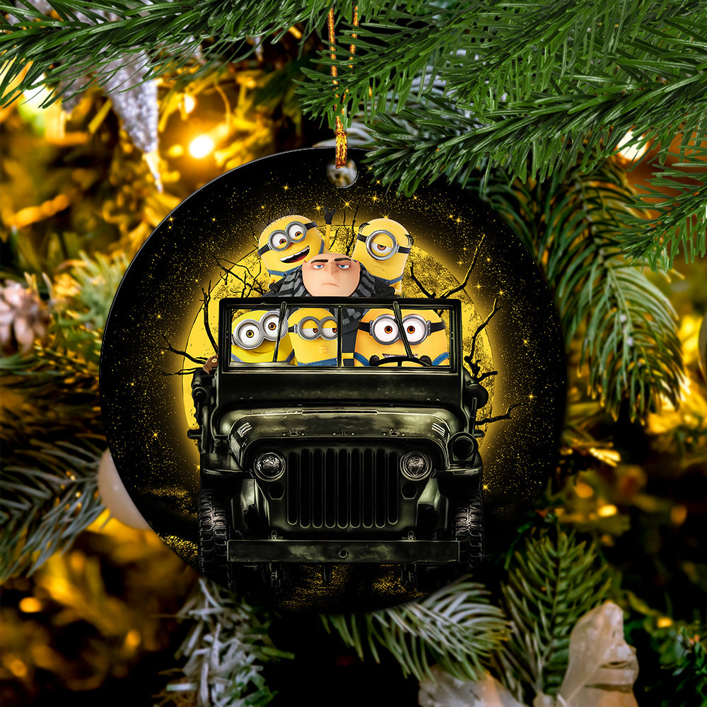 Despicable Me Gru And Minions Ride Jeep Funny Halloween Moonlight Mica Circle Ornament Perfect Gift For Holiday Nearkii