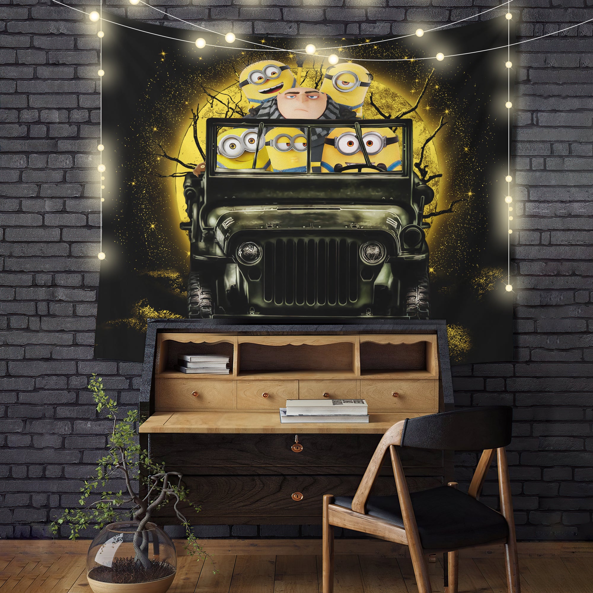 Despicable Me Gru And Minions Ride Jeep Moonlight Halloween Funny Tapestry Room Decor Nearkii