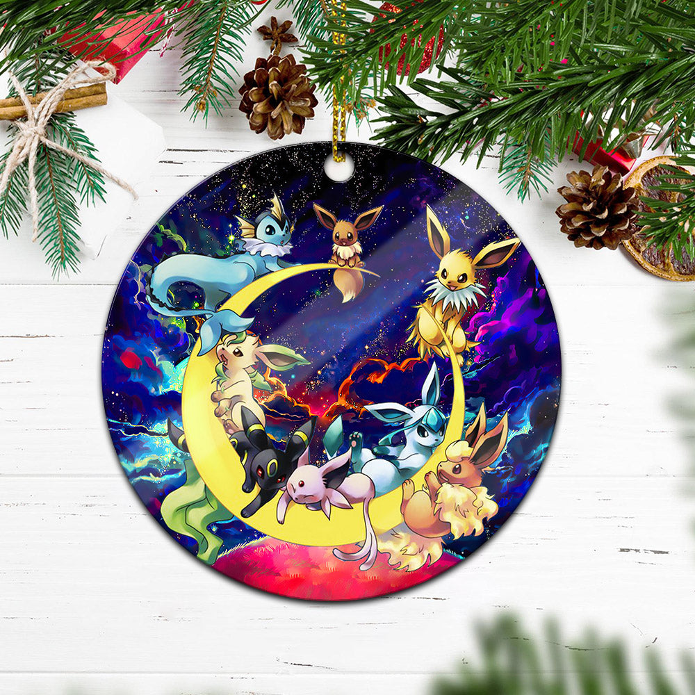 Eevee Evolution Pokemon Family Love You To The Moon Galaxy Mica Circle Ornament Perfect Gift For Holiday Nearkii