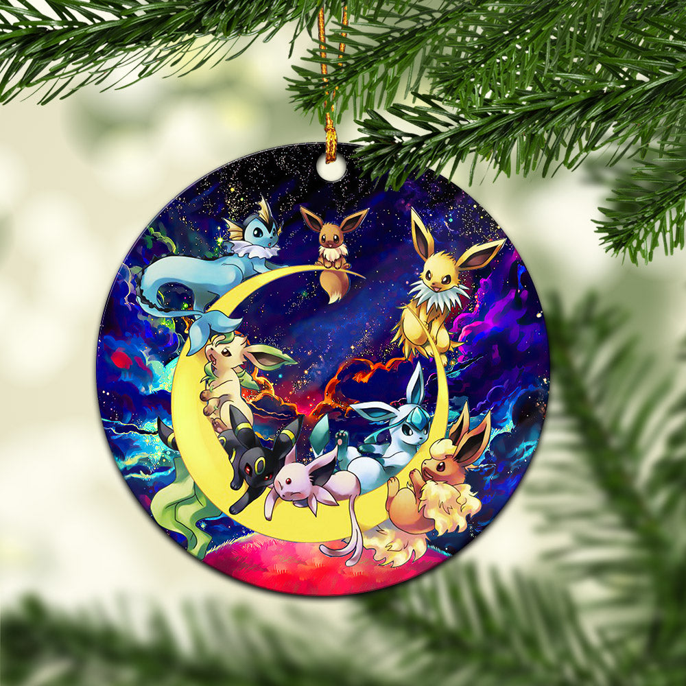 Eevee Evolution Pokemon Family Love You To The Moon Galaxy Mica Circle Ornament Perfect Gift For Holiday Nearkii