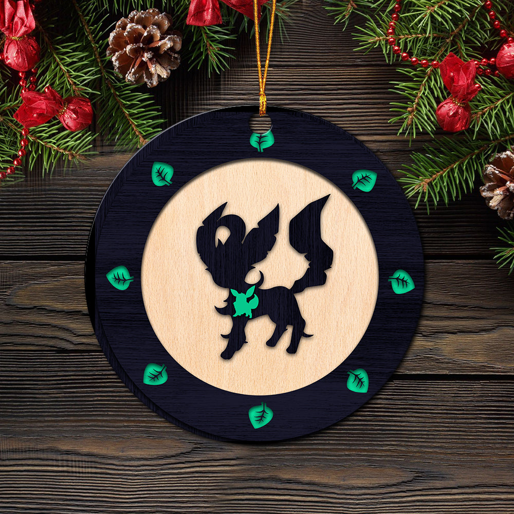 Eevee Leafeon Evolution Pokemon Ghost Wood Circle Ornament Perfect Gift For Holiday Nearkii