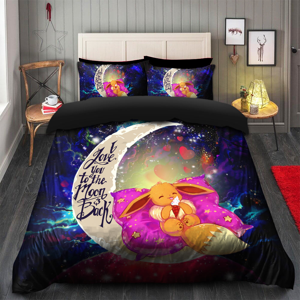 Cute Eevee Pokemon Sleep Night Love You To The Moon Galaxy Bedding Set Duvet Cover And 2 Pillowcases Nearkii