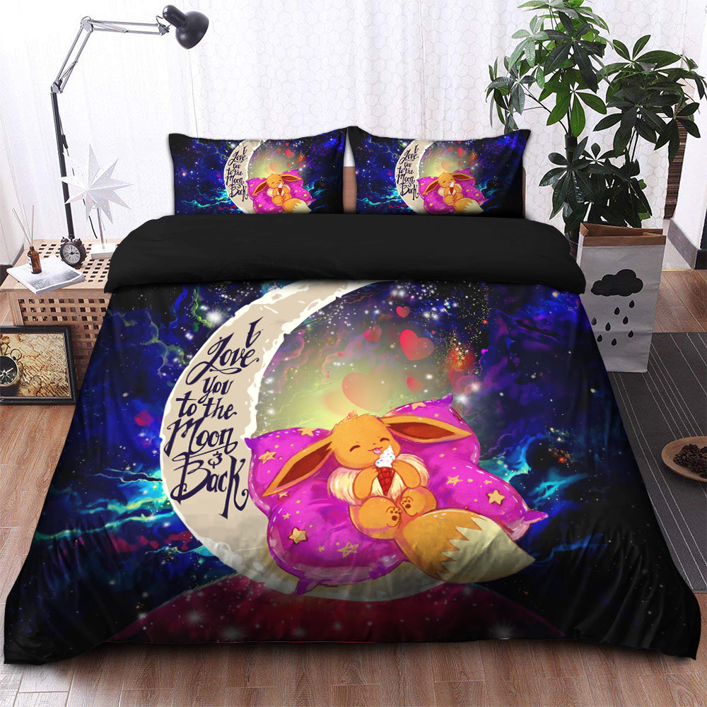 Cute Eevee Pokemon Sleep Night Love You To The Moon Galaxy Bedding Set Duvet Cover And 2 Pillowcases Nearkii