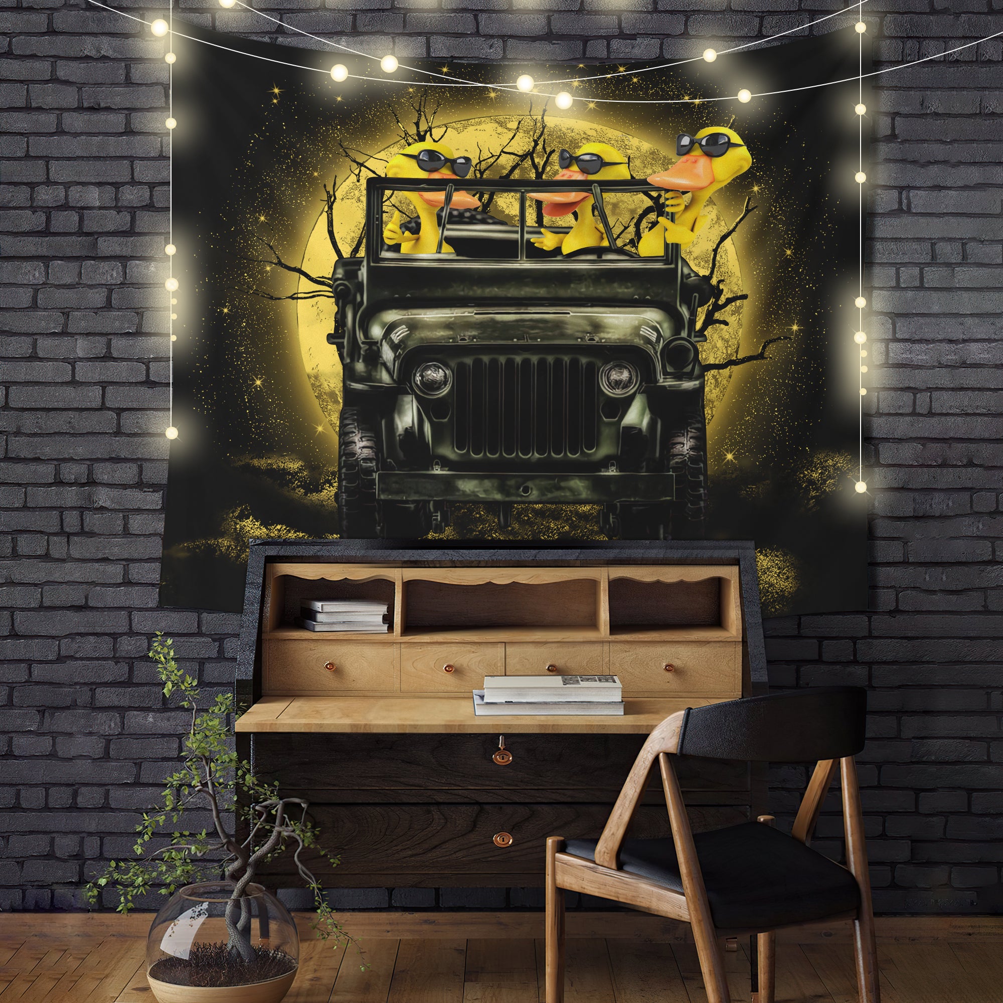 Funny Ducks Drive Jeep Moonlight Halloween Funny Tapestry Room Decor Nearkii