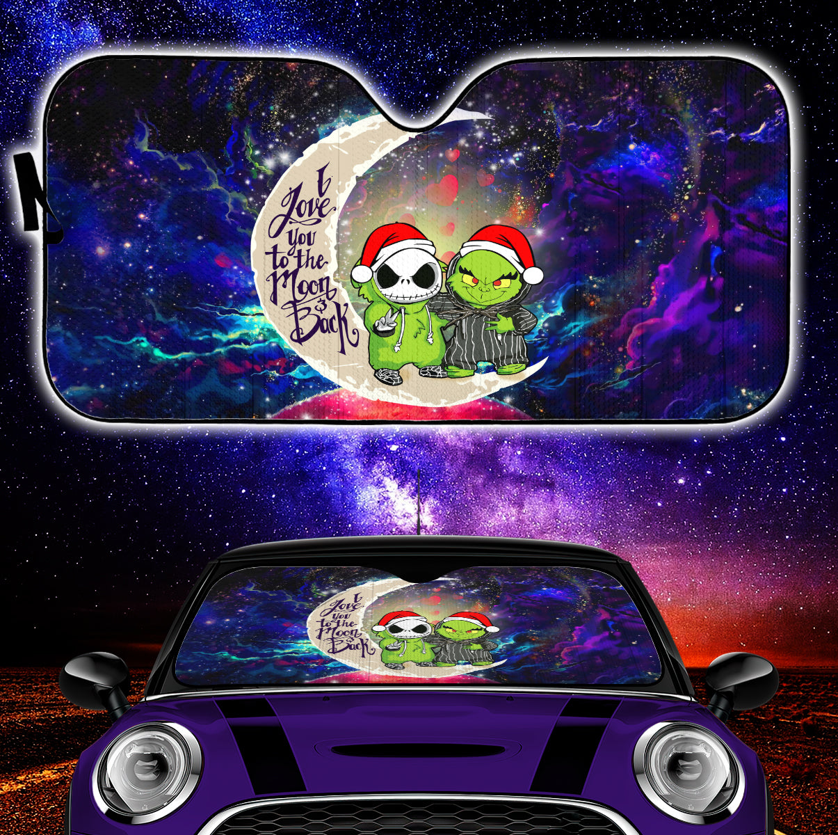 Grinch And Jack Nightmare Before Christmas Love You To The Moon Galaxy Car Auto Sunshades Nearkii