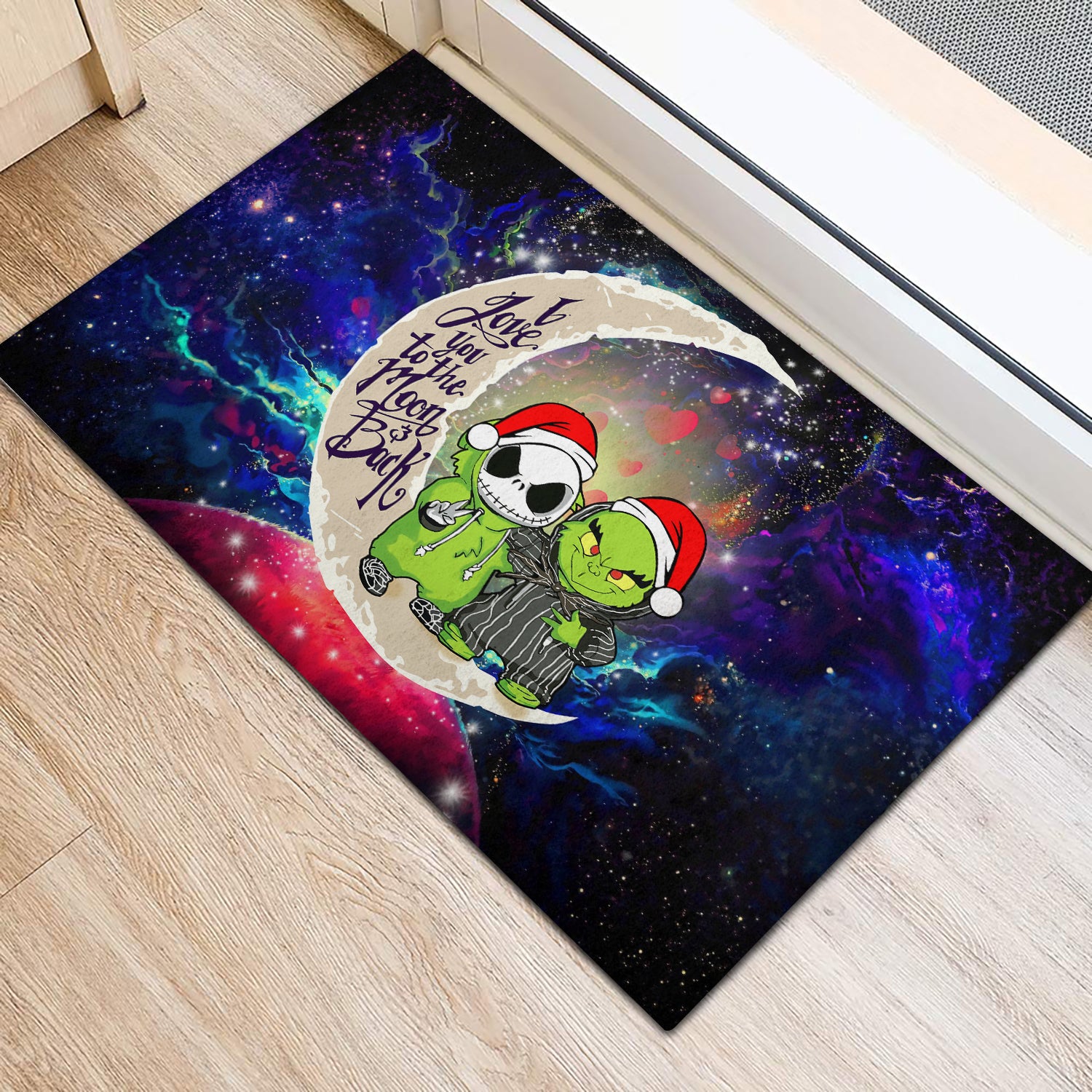 Grinch And Jack Nightmare Before Christmas Love You To The Moon Galaxy Doormat Home Decor Nearkii