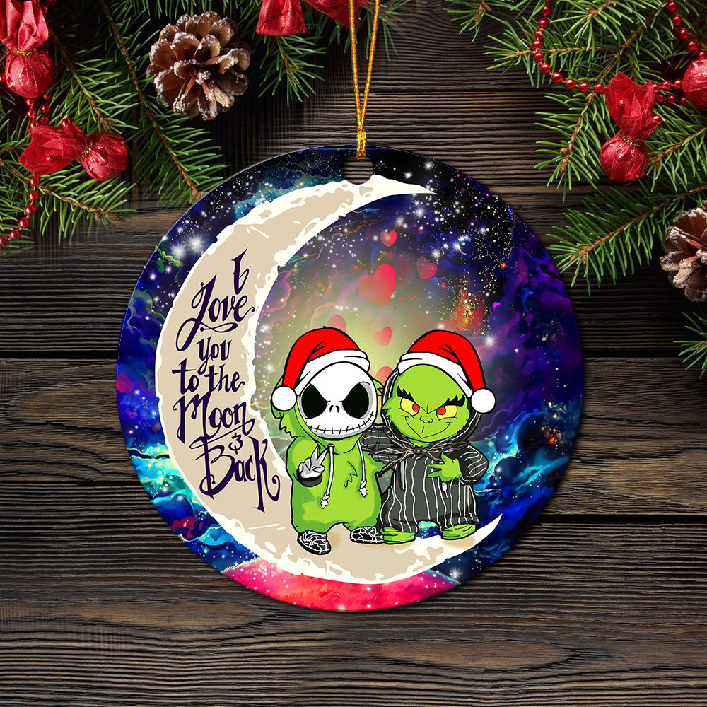 Grinch And Jack Nightmare Before Christmas Love You To The Moon Galaxy Mica Circle Ornament Perfect Gift For Holiday Nearkii