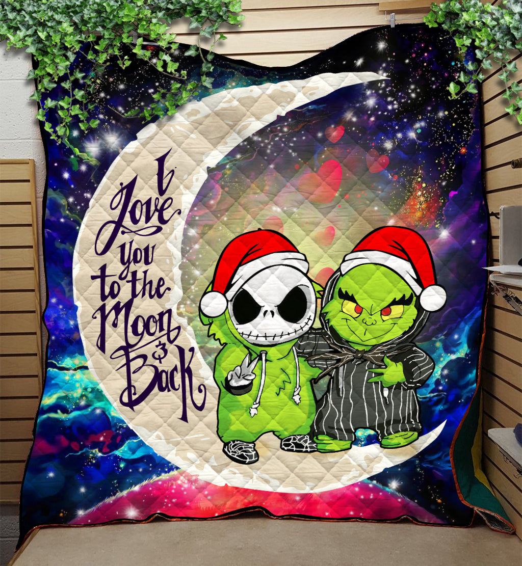 Grinch And Jack Nightmare Before Christmas Love You To The Moon Galaxy Quilt Blanket Nearkii