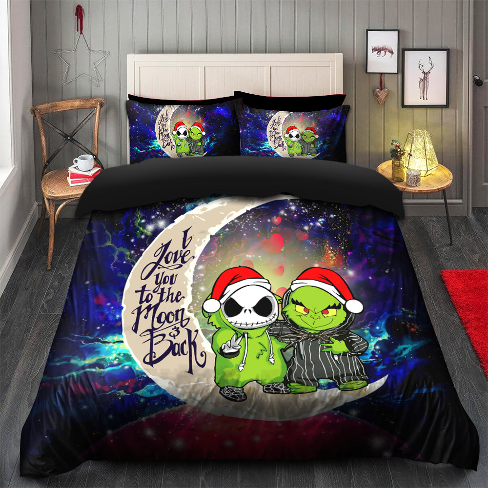 Grinch And Jack Nightmare Before Christmas Love You To The Moon Galaxy Bedding Set Duvet Cover And 2 Pillowcases Nearkii
