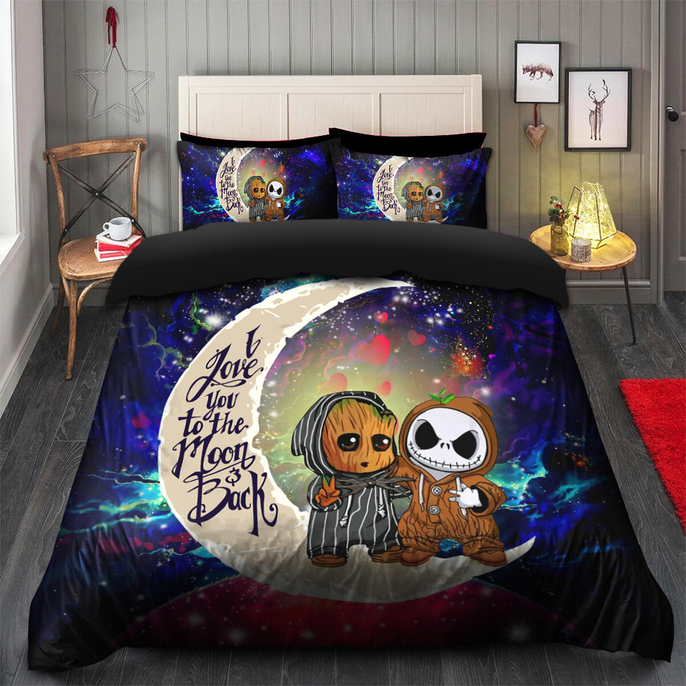 Cute Baby Groot And Jack Nightmare Before Christmas Love You To The Moon Galaxy Bedding Set Duvet Cover And 2 Pillowcases Nearkii