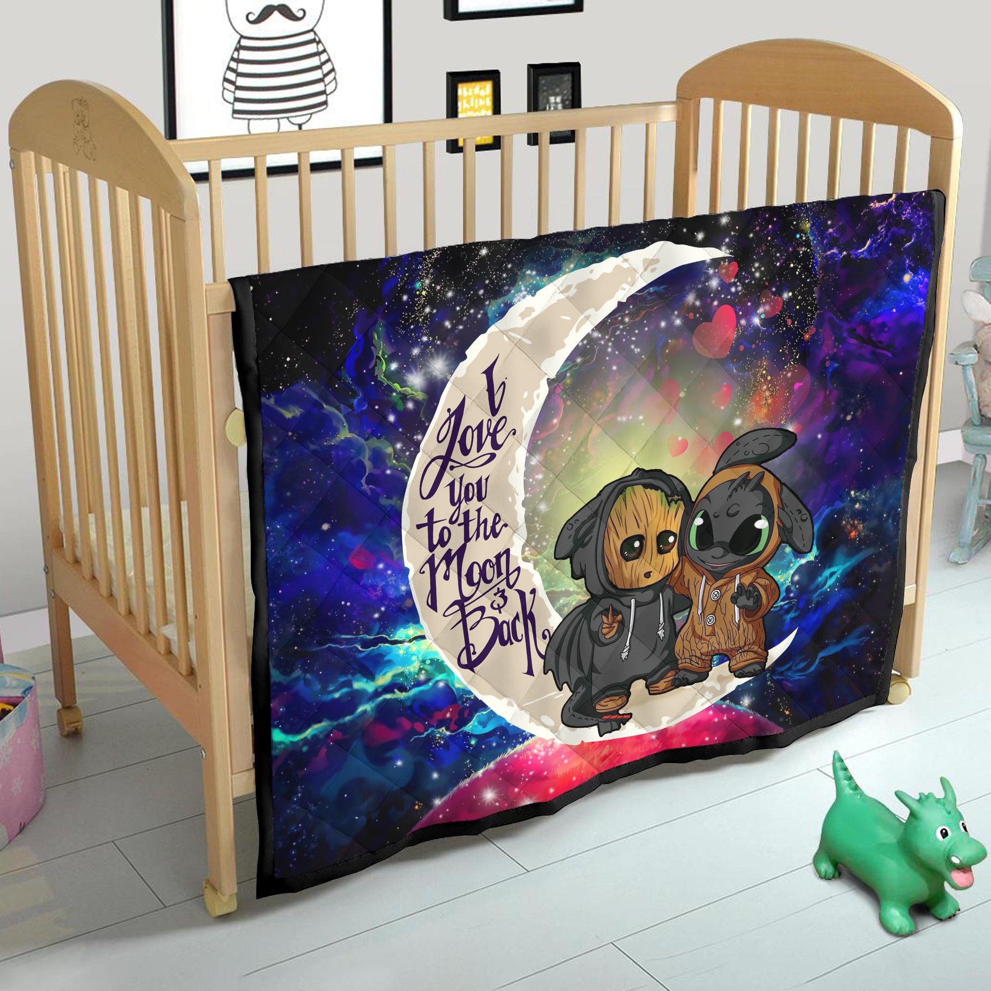 Groot And Toothless Love You To The Moon Galaxy Quilt Blanket Nearkii
