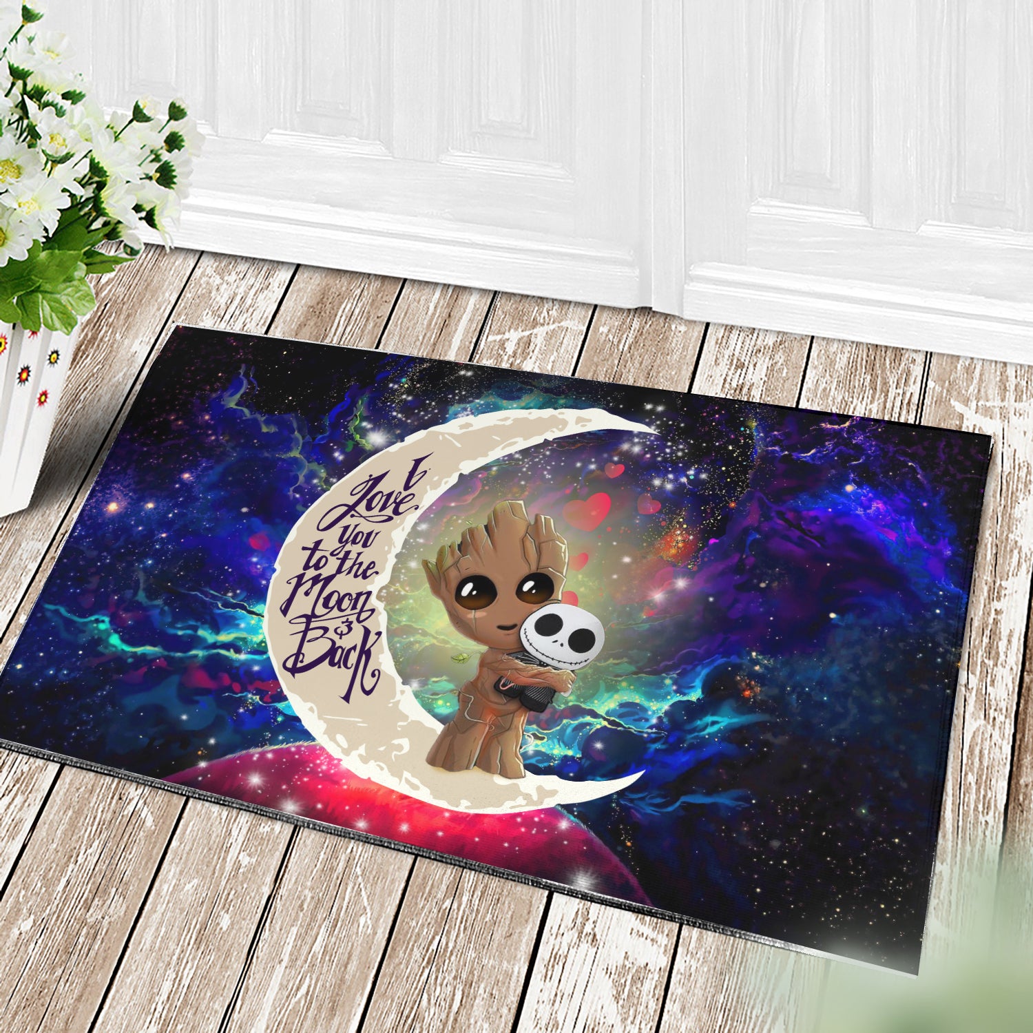 Groot Hold Jack Skelington Love You To The Moon Galaxy Doormat Home Decor Nearkii