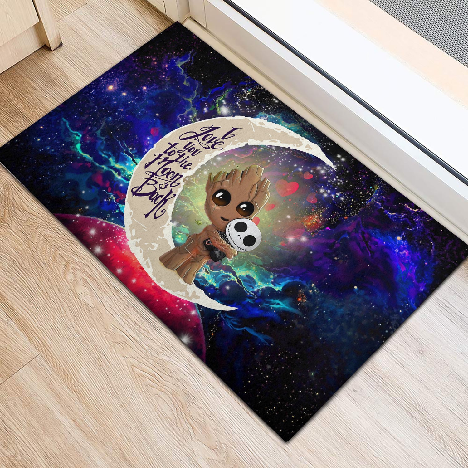 Groot Hold Jack Skelington Love You To The Moon Galaxy Doormat Home Decor Nearkii