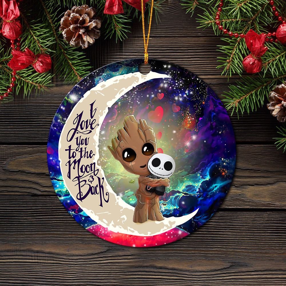 Groot Hold Jack Skelington Love You To The Moon Galaxy Mica Circle Ornament Perfect Gift For Holiday Nearkii