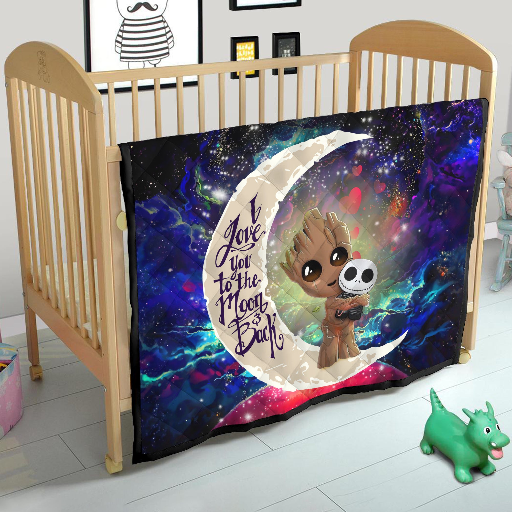 Groot Hold Jack Skelington Love You To The Moon Galaxy Quilt Blanket Nearkii