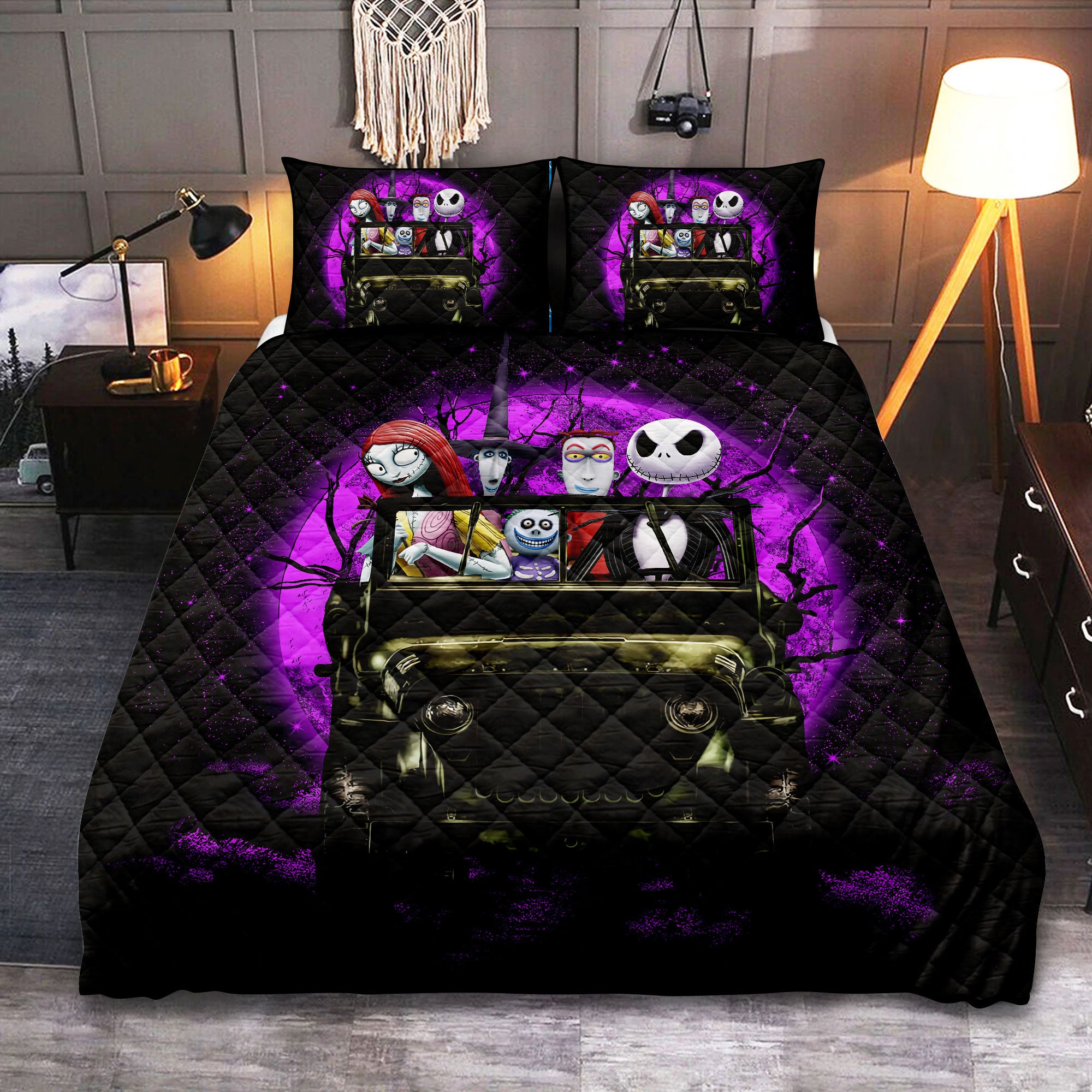 Halloween Nightmare Before Christmas Moonlight Drive Jeep Funny Quilt Bed Sets Nearkii