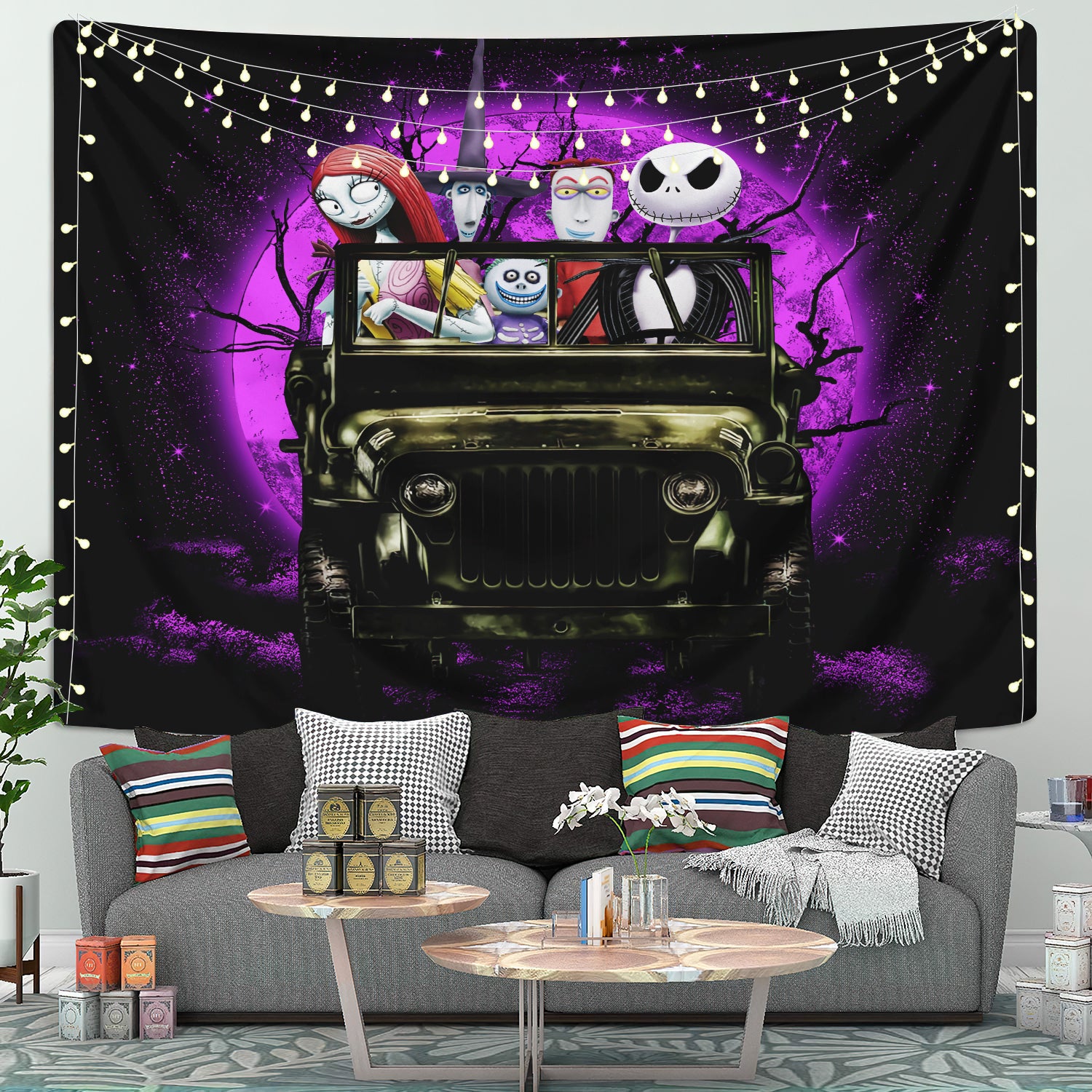 Halloween Nightmare Before Christmas Moonlight Drive Jeep Tapestry Room Decor Nearkii