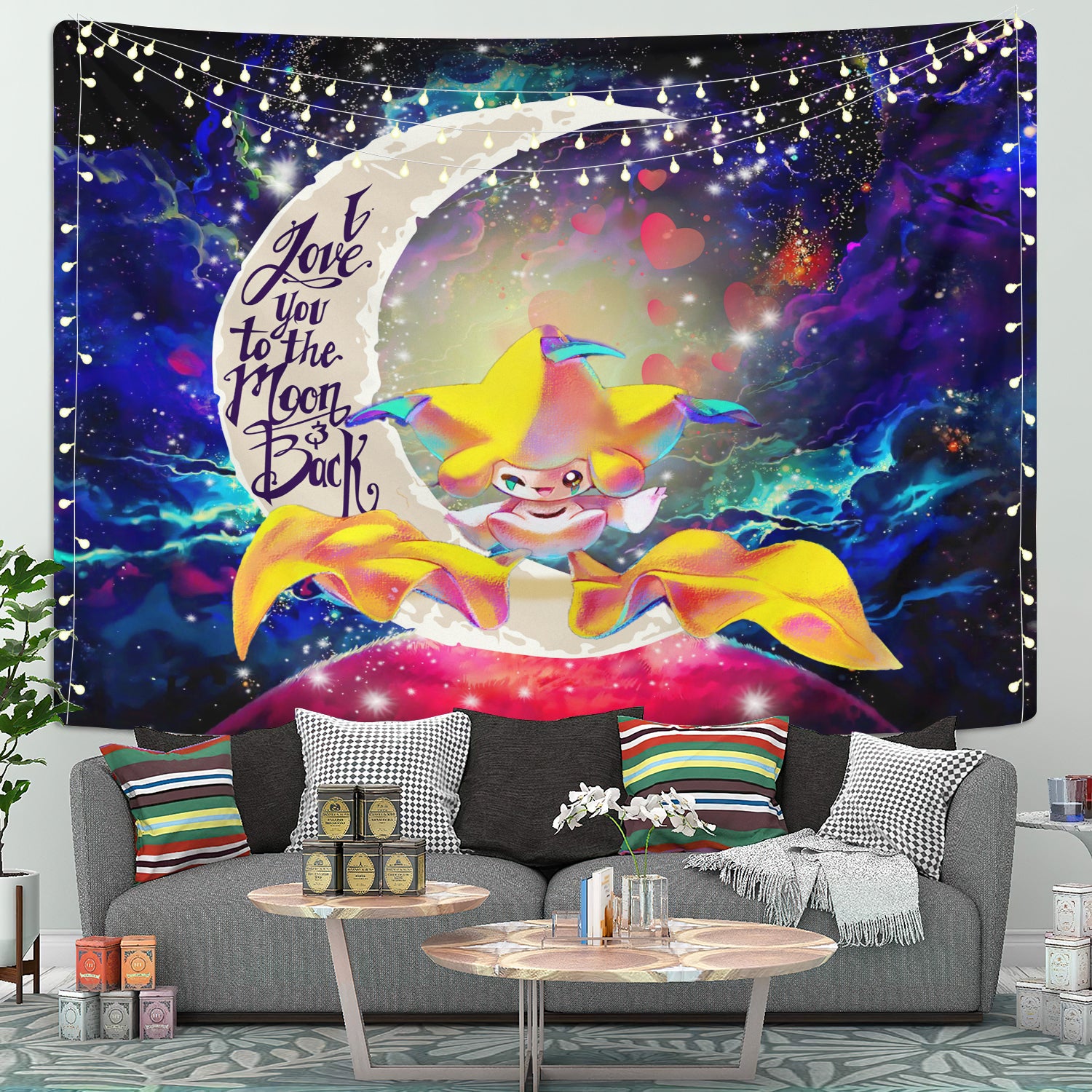 Jirachi Pokemon Love You To The Moon Galaxy Tapestry Room Decor Nearkii