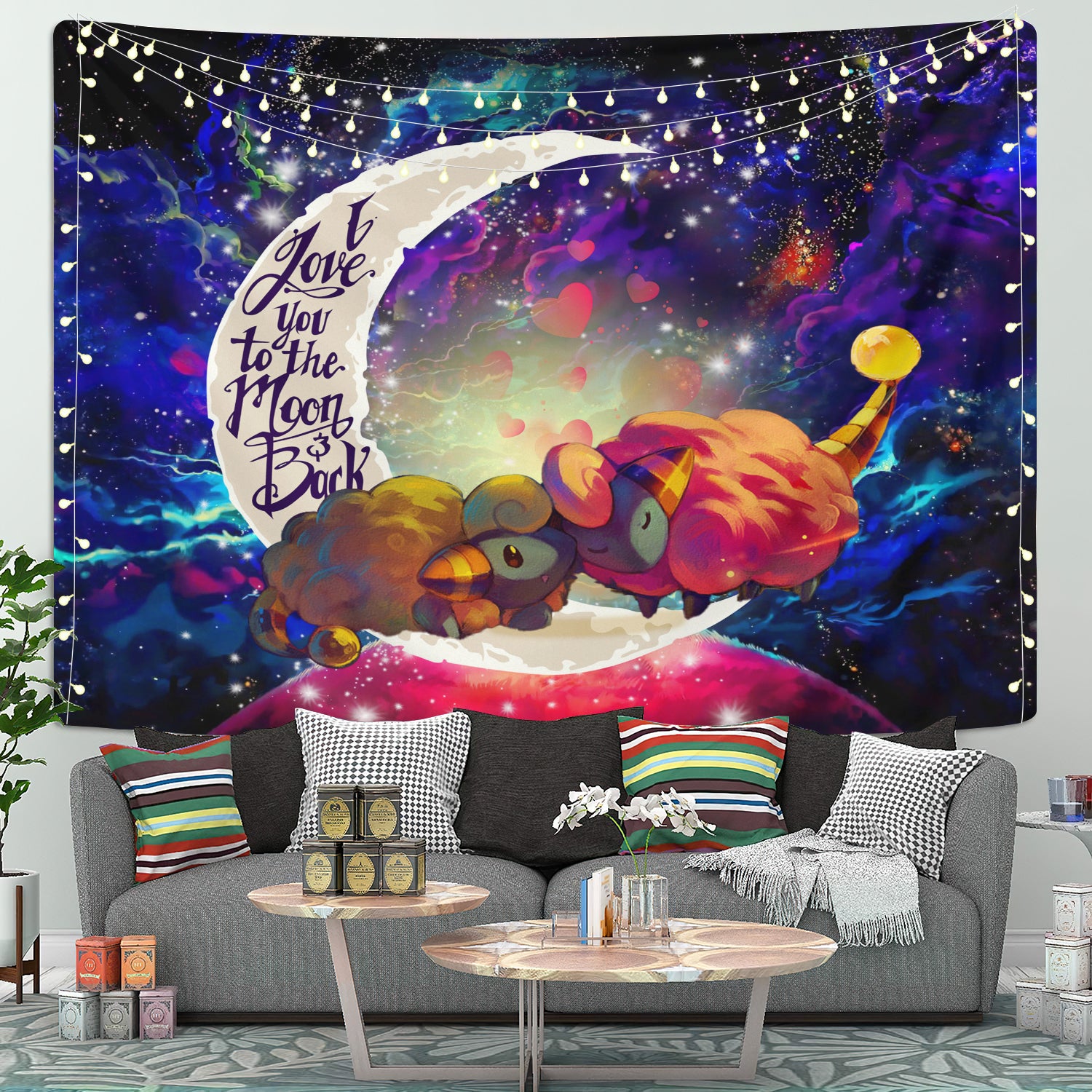 Mareep Pokemon Love You To The Moon Galaxy Tapestry Room Decor Nearkii