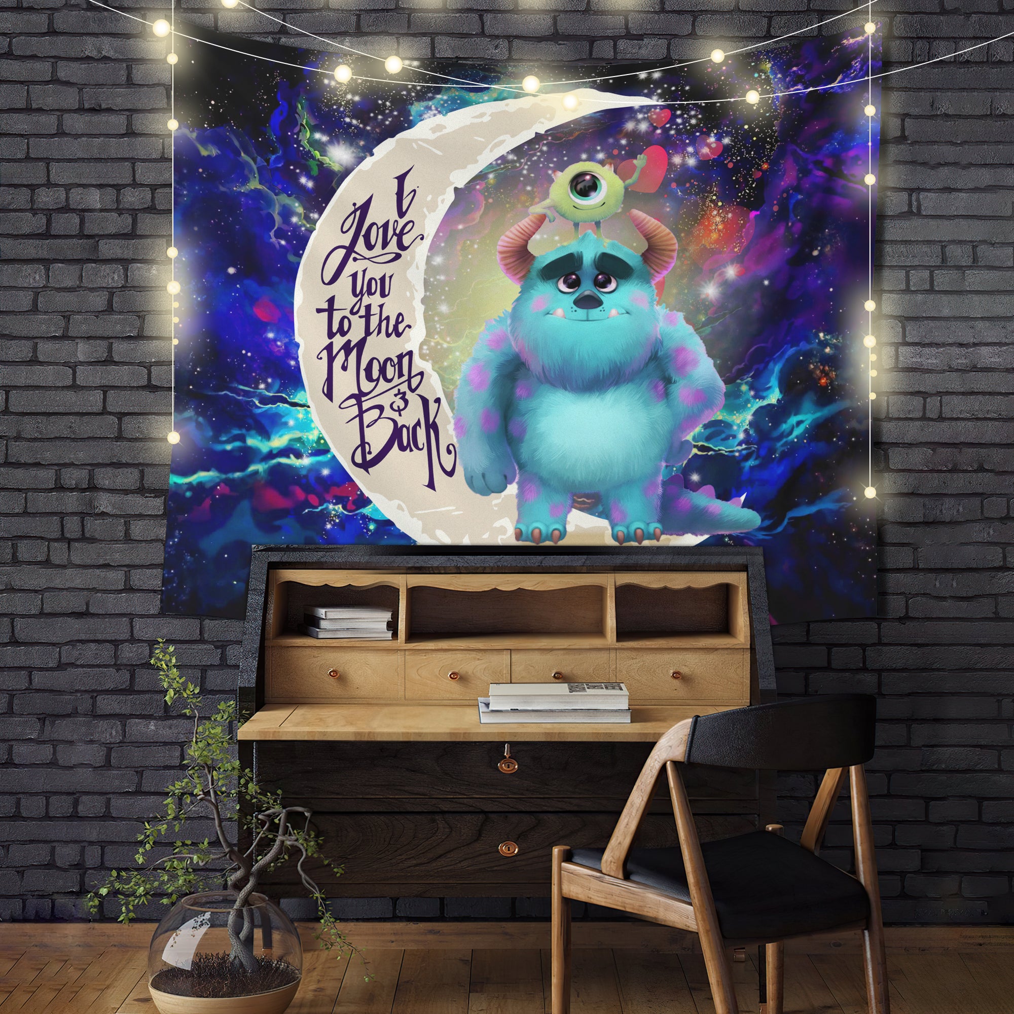 Monster Inc Sully And Mike Love You To The Moon Galaxy Tapestry Room Decor Nearkii