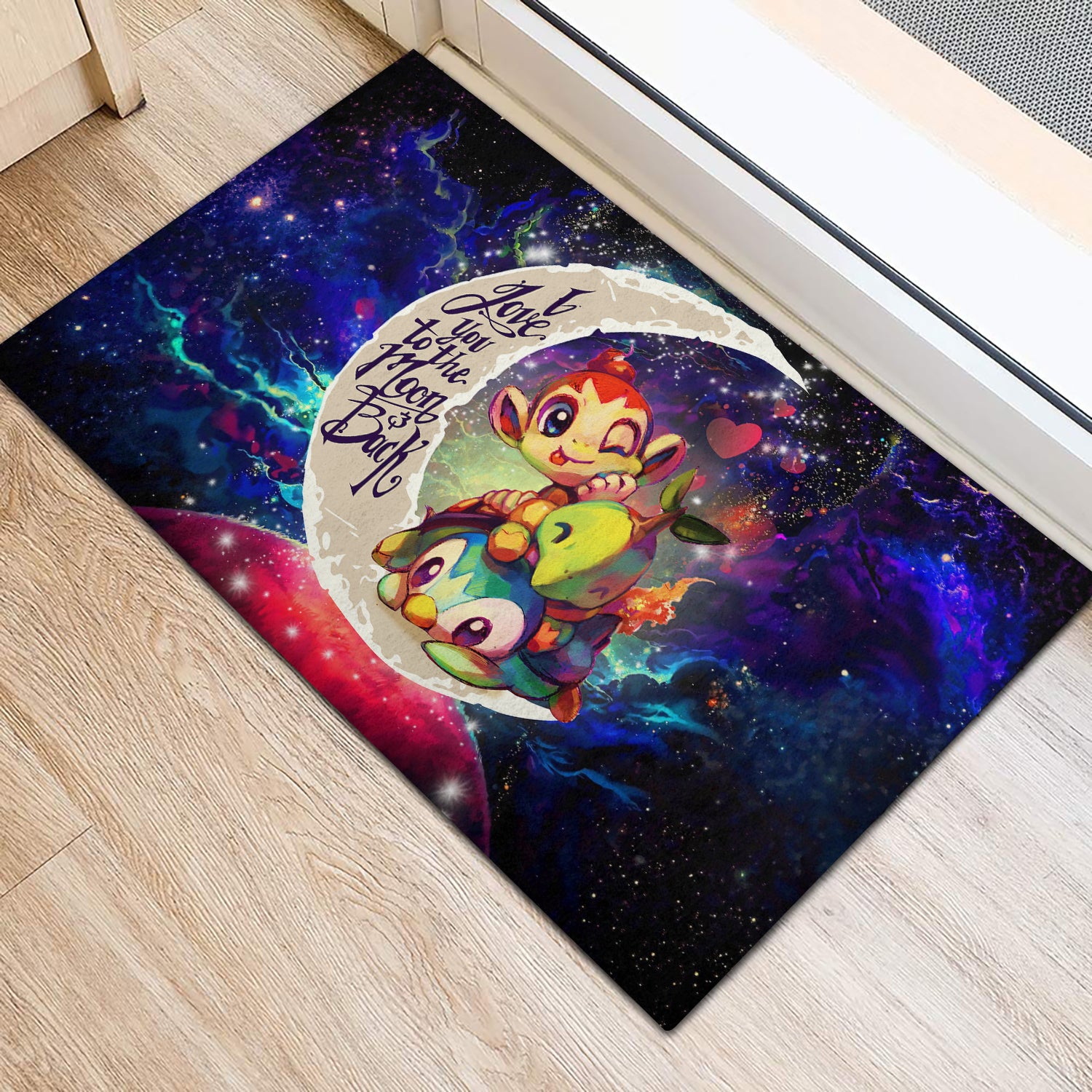 Piplup Turtwig And Chimchar Gen 4 Love You To The Moon Galaxy Doormat Home Decor Nearkii