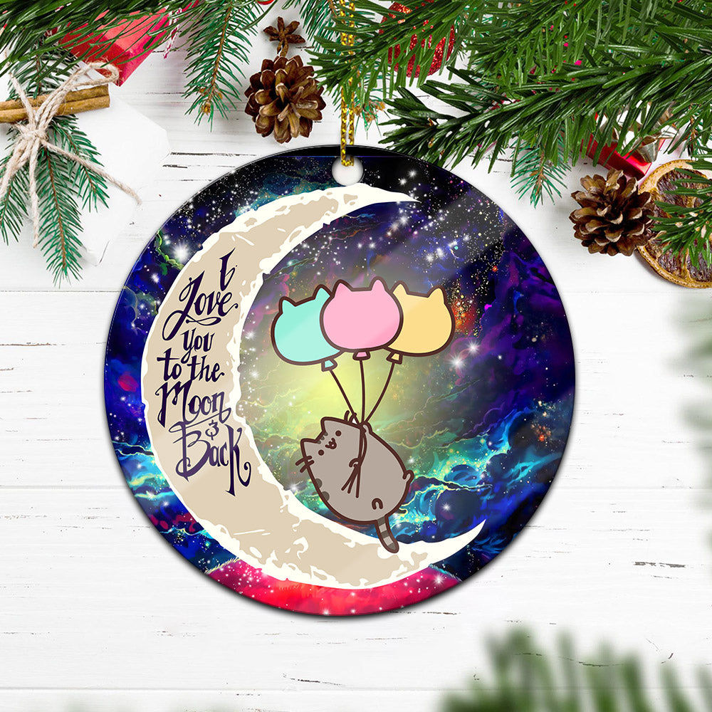 Pusheen Cat Love You To The Moon Galaxy Mica Circle Ornament Perfect Gift For Holiday Nearkii
