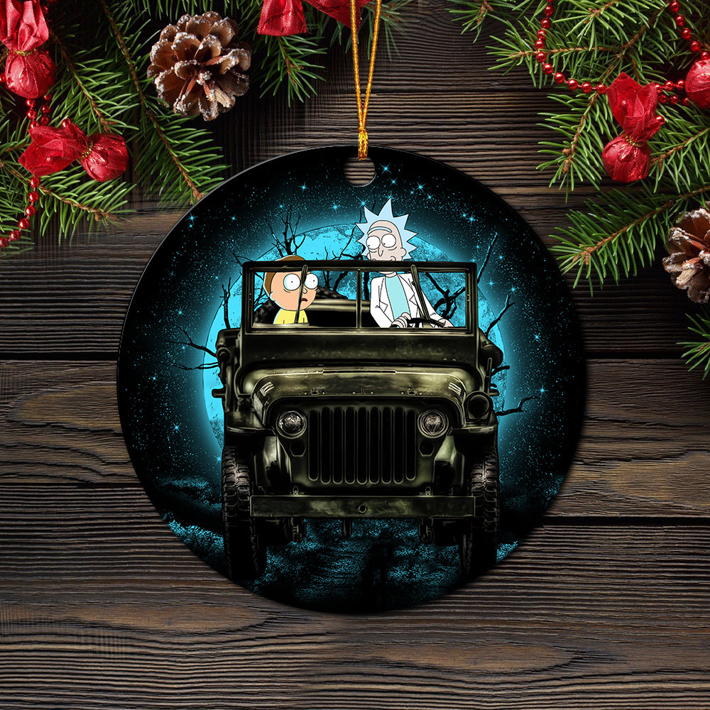 Rick And Morty Moonlight Halloween Jeep Funny Mica Circle Ornament Perfect Gift For Holiday Nearkii