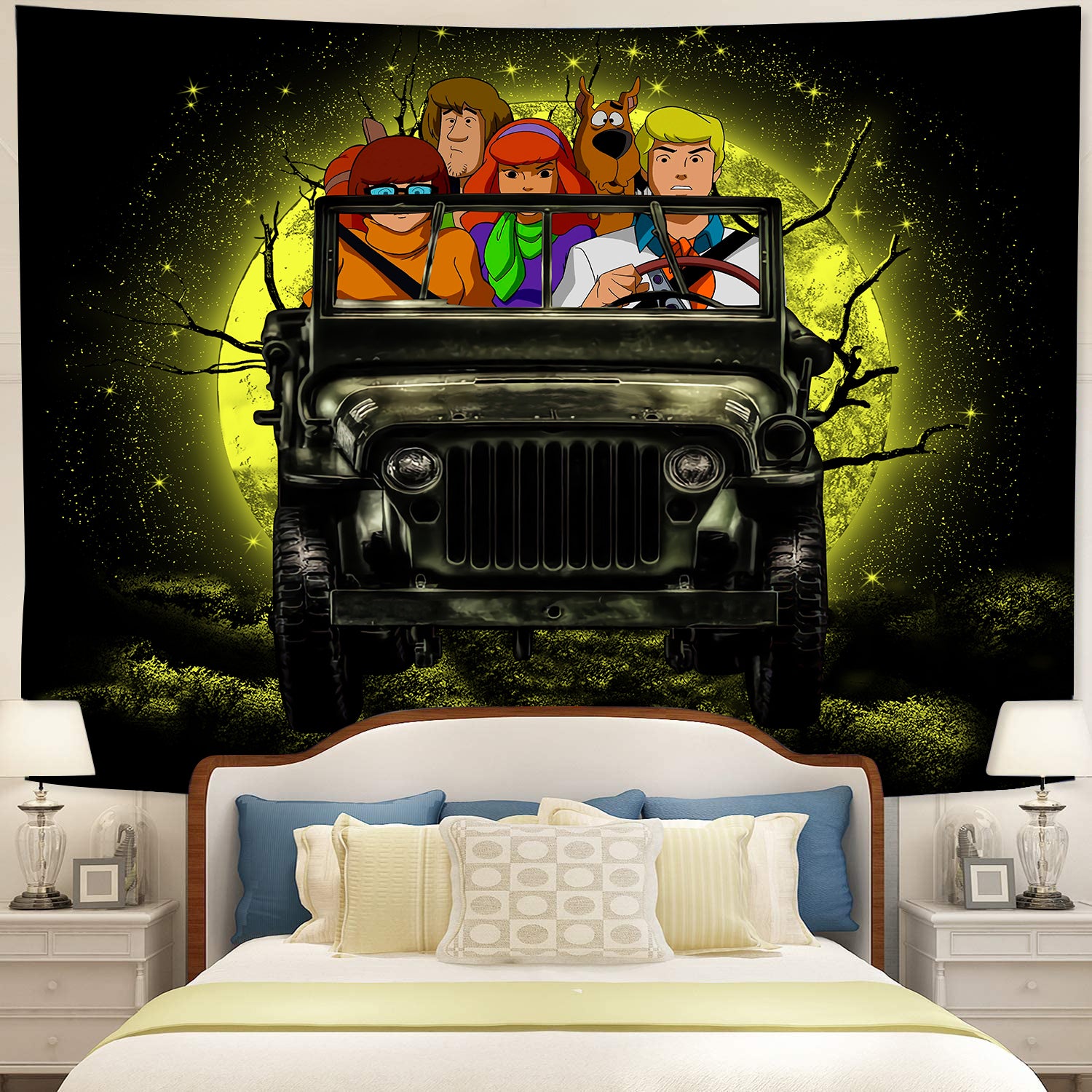 Scooby Doo Funny Drive Moonlight Halloween Jeep Funny Tapestry Room Decor Nearkii