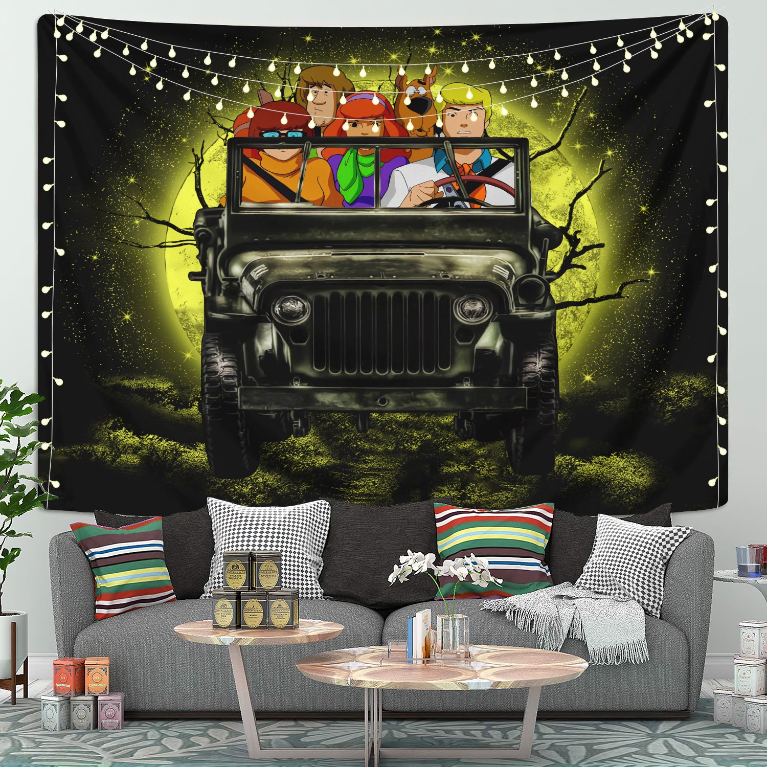 Scooby Doo Funny Drive Moonlight Halloween Jeep Funny Tapestry Room Decor Nearkii