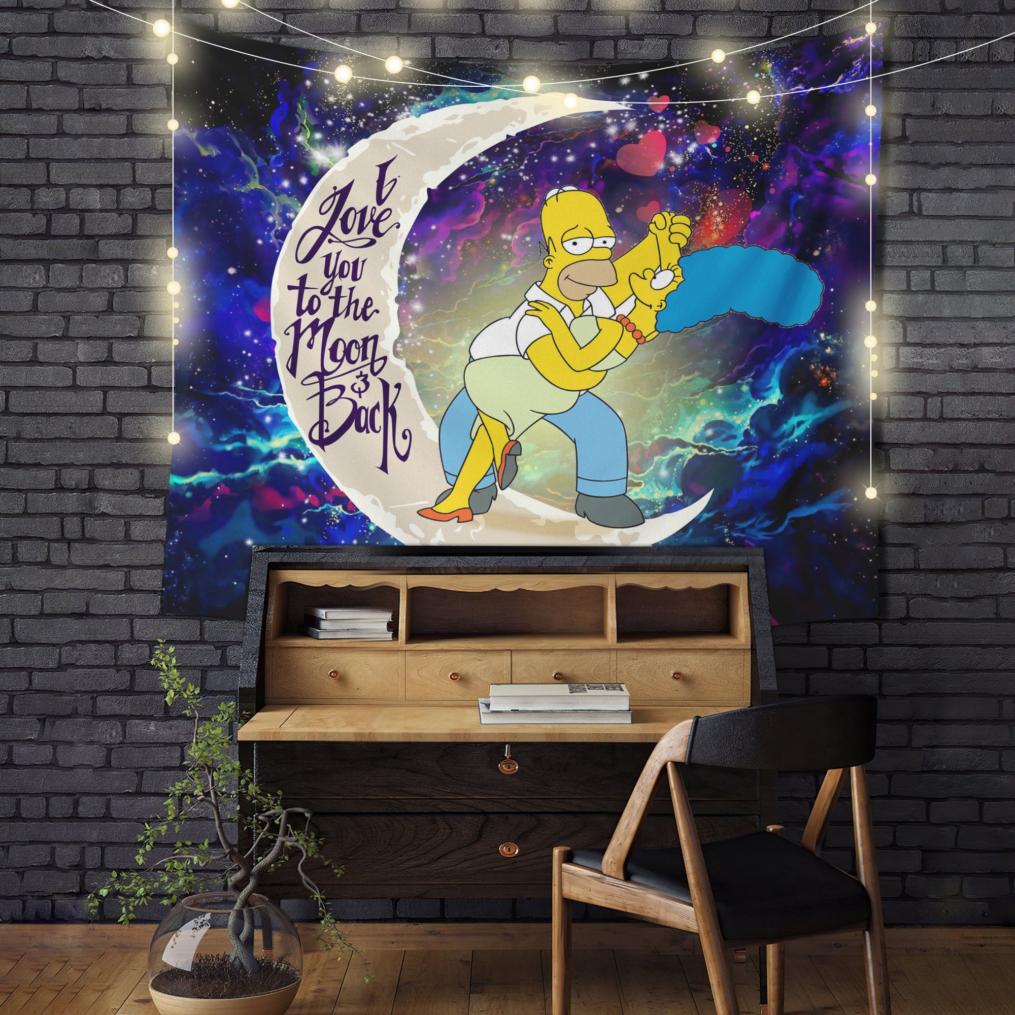 Simpsons Family Love You To The Moon Galaxy Tapestry Room Decor Nearkii