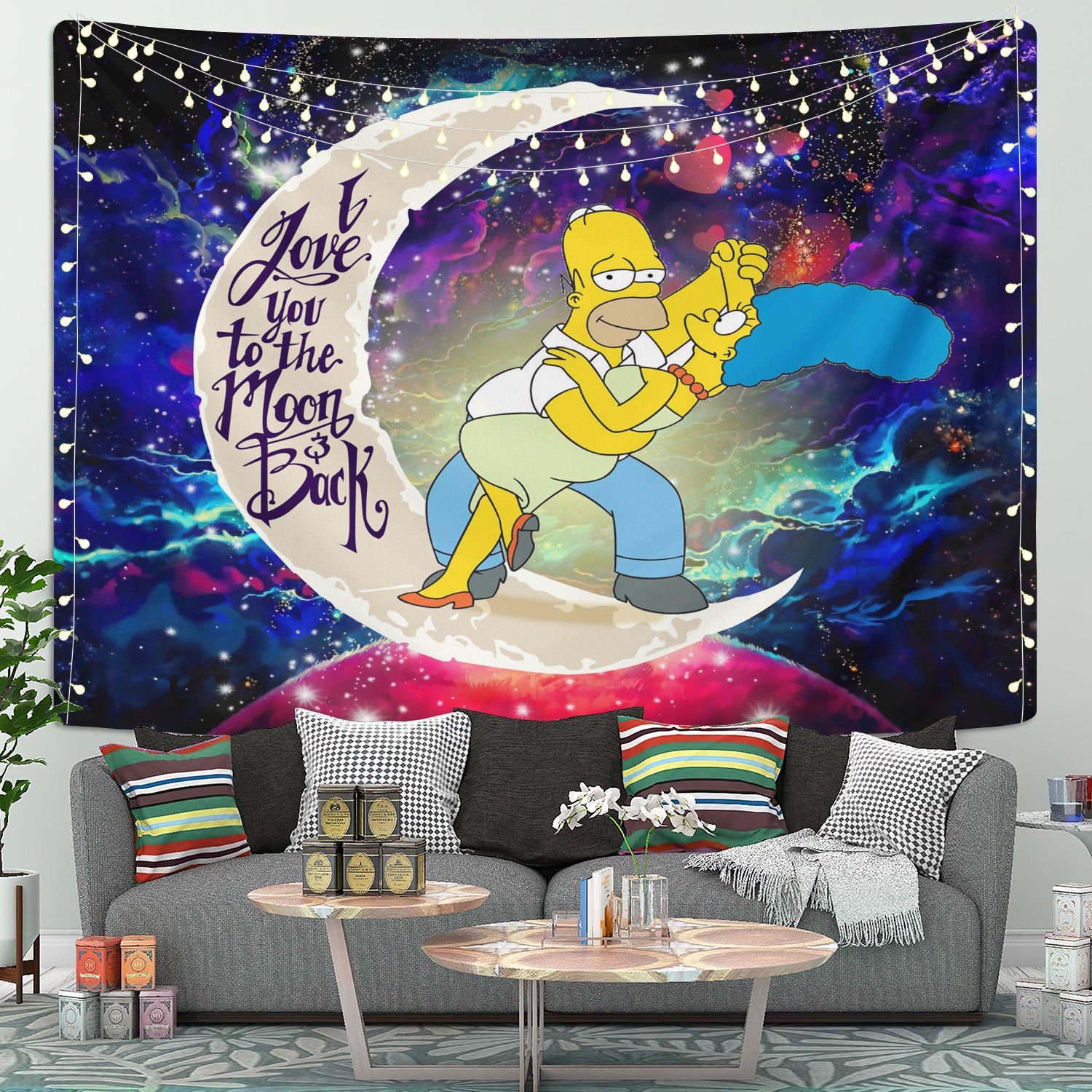 Simpsons Family Love You To The Moon Galaxy Tapestry Room Decor Nearkii