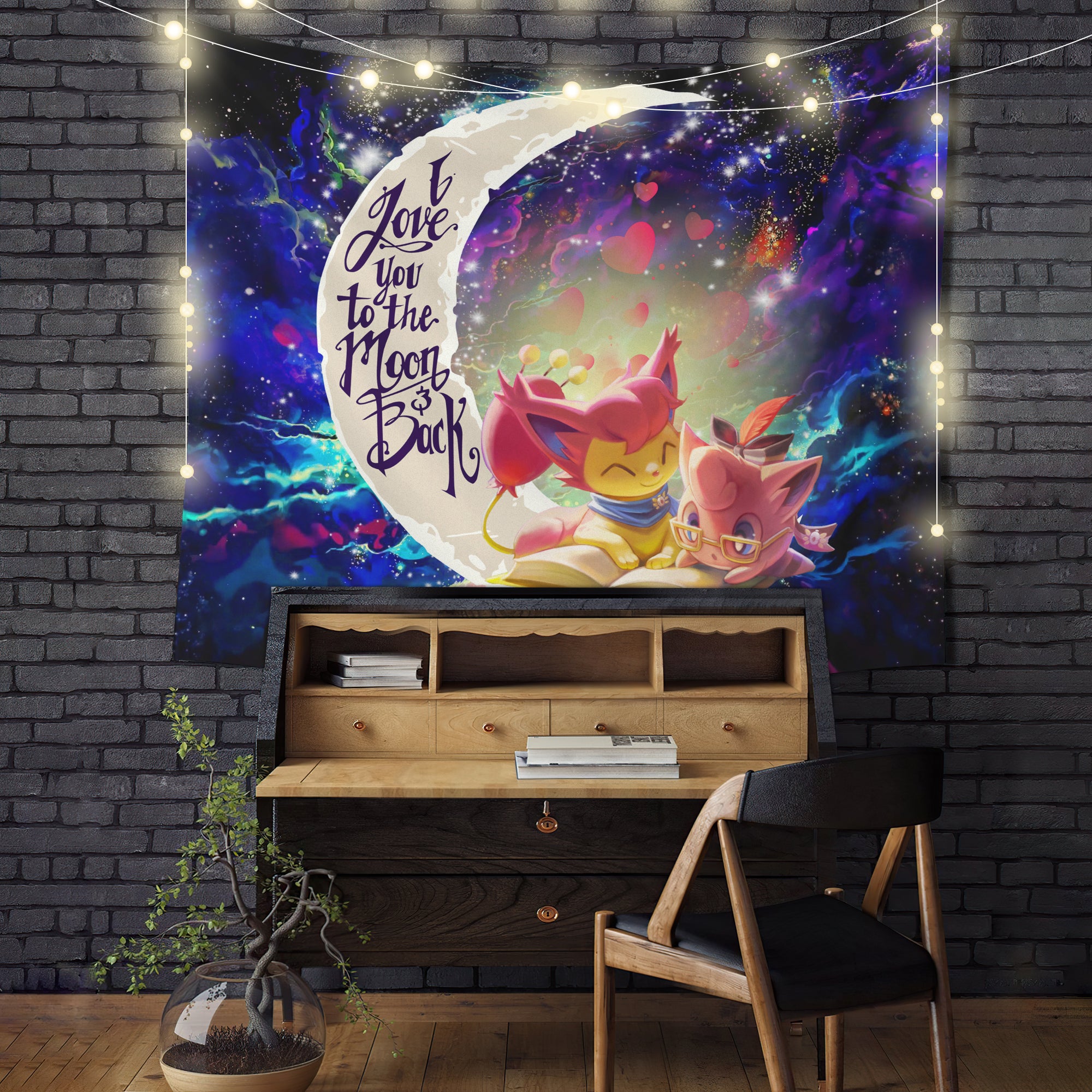 Skitty And Jigglypuff Pokemon Love You To The Moon Galaxy Tapestry Room Decor Nearkii