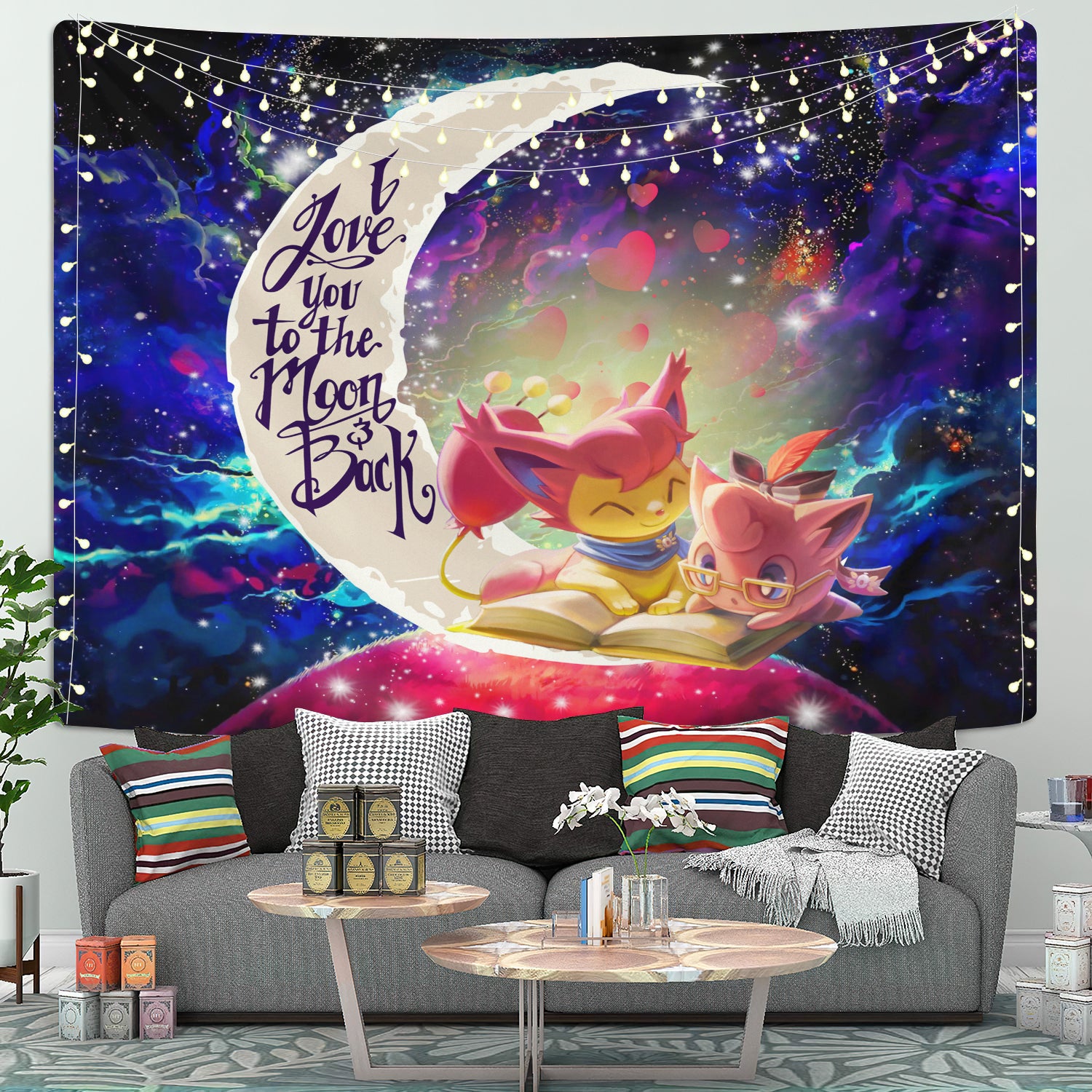 Skitty And Jigglypuff Pokemon Love You To The Moon Galaxy Tapestry Room Decor Nearkii